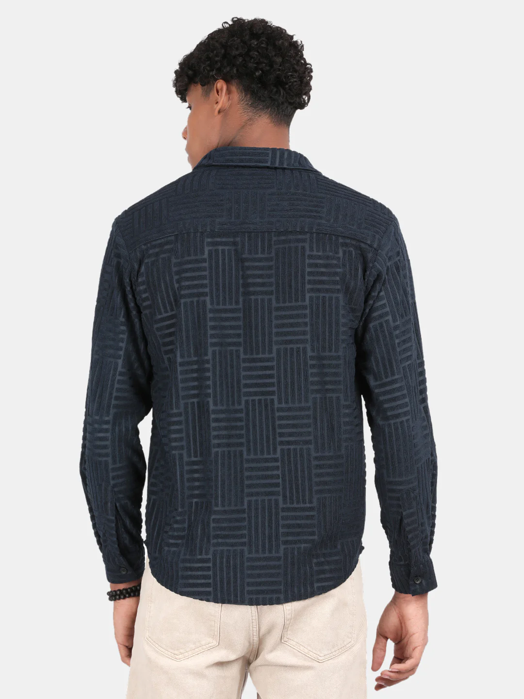 Men Blue Slim Fit Spread Collar Full Sleeve Casual Shirt - Image 3