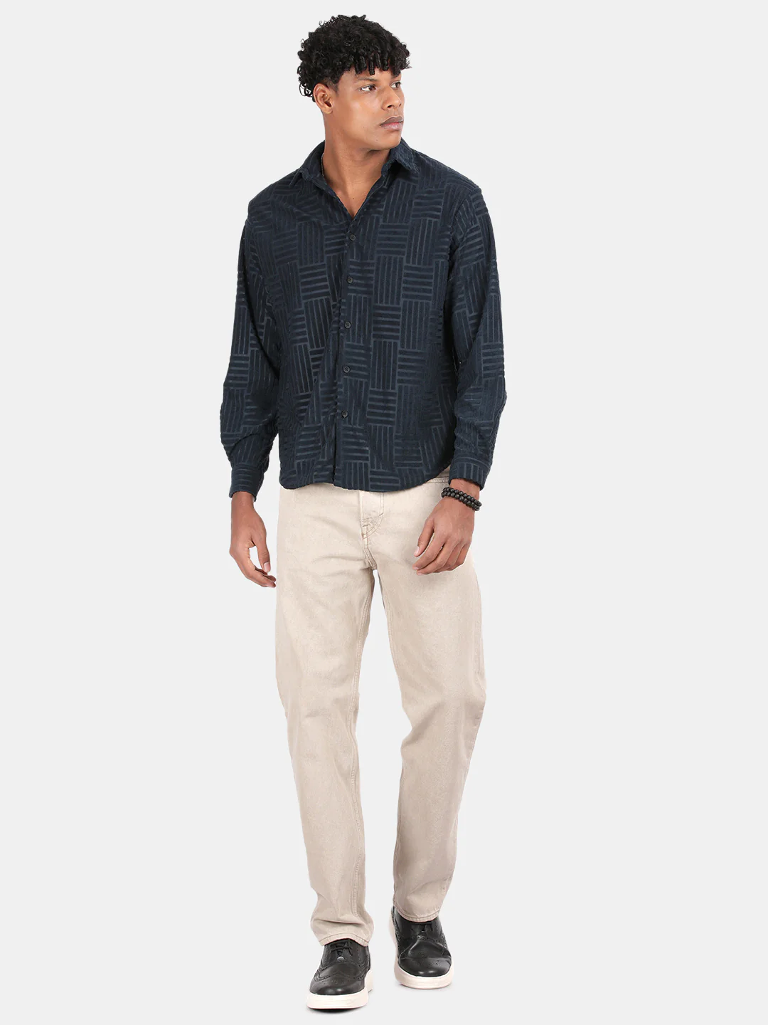 Men Blue Slim Fit Spread Collar Full Sleeve Casual Shirt - Image 4
