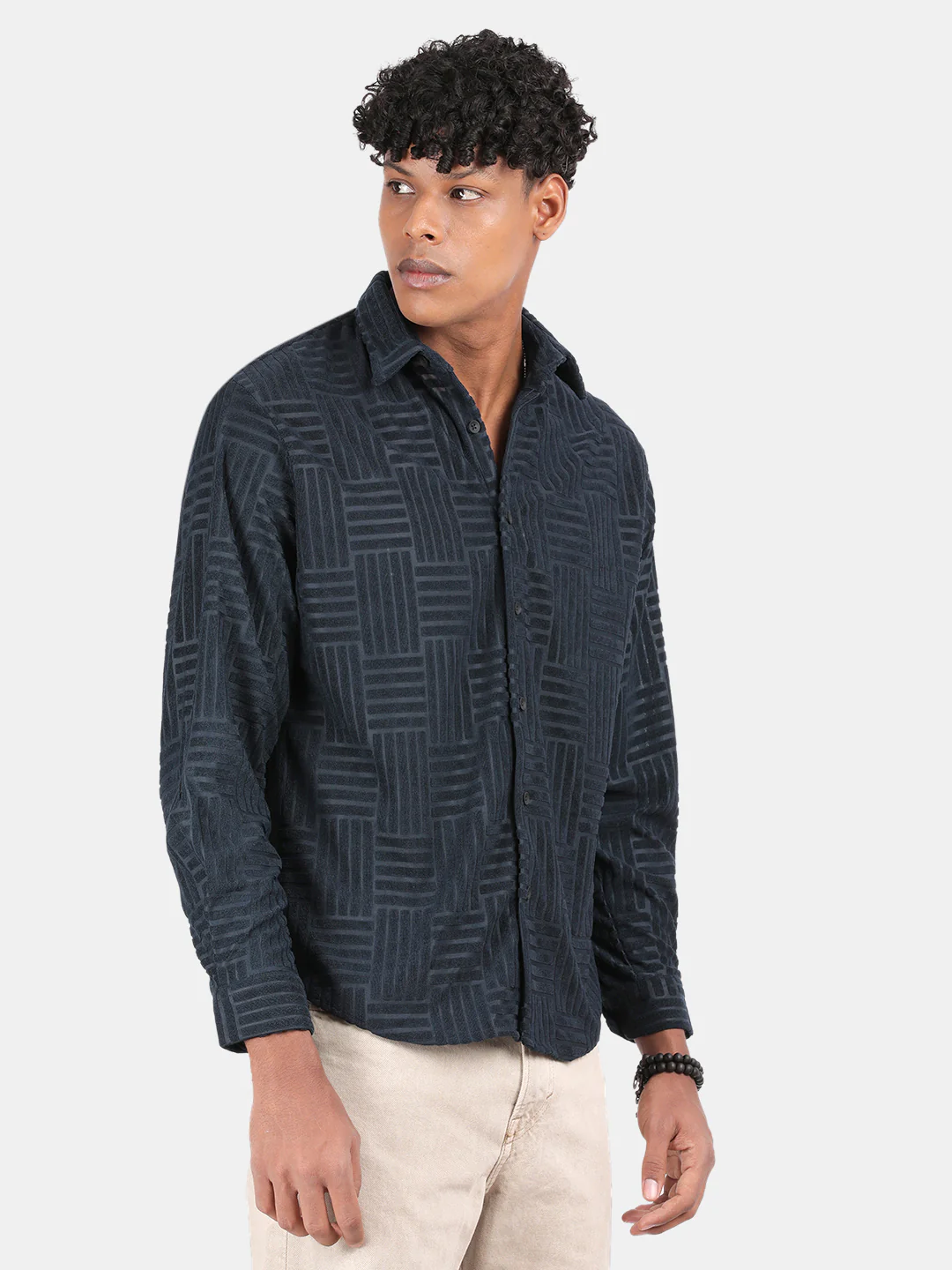 Men Blue Slim Fit Spread Collar Full Sleeve Casual Shirt - Image 5