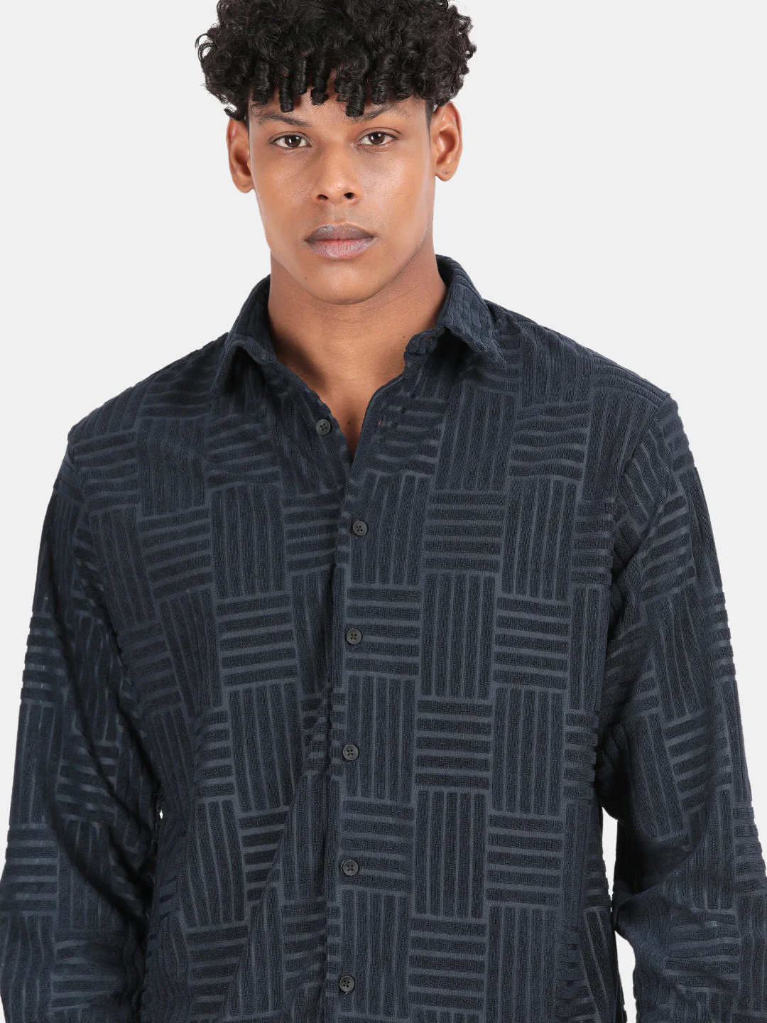 Men Blue Slim Fit Spread Collar Full Sleeve Casual Shirt - Image 6