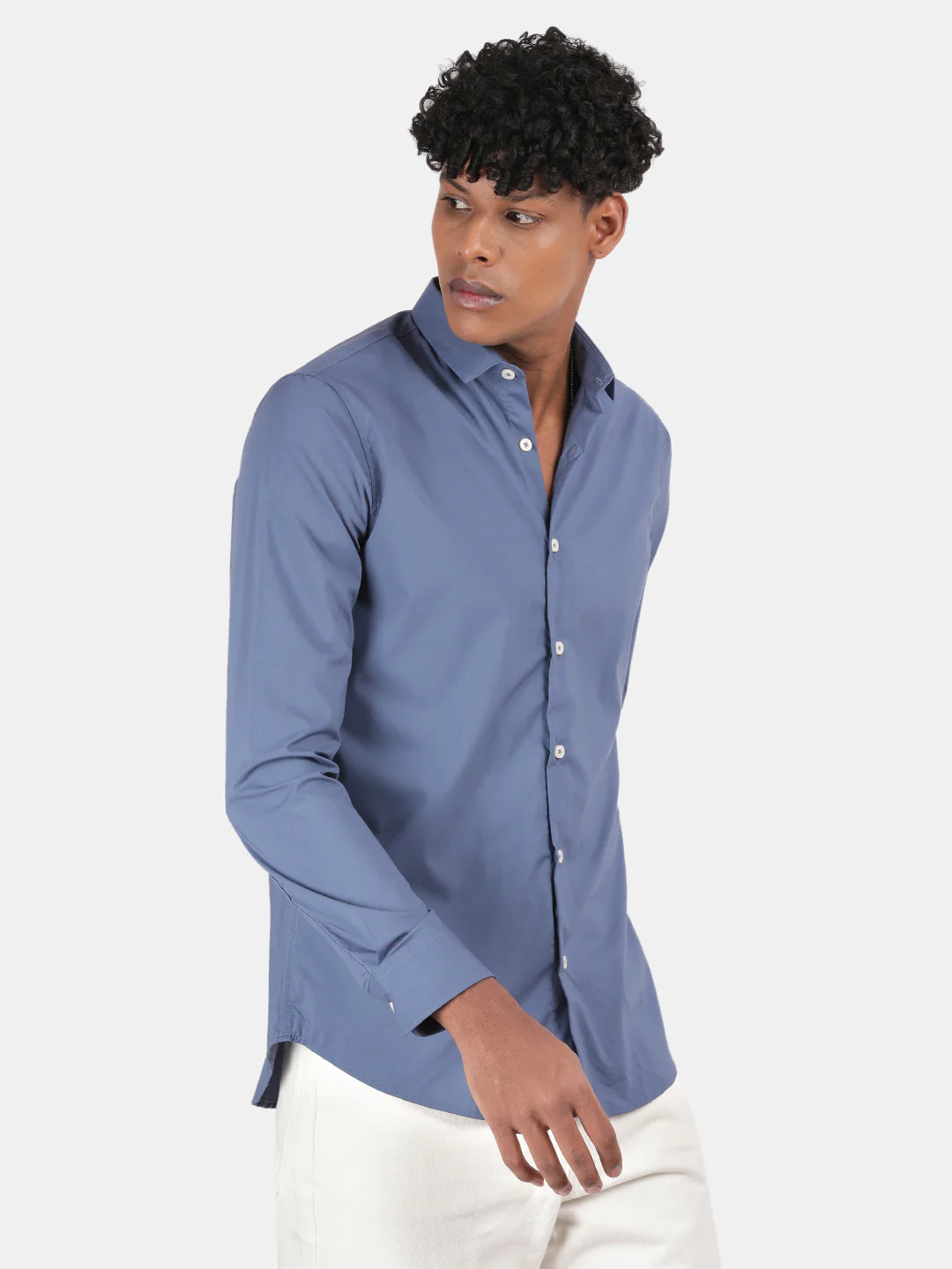 Men Blue Slim Fit Spread Collar Full Sleeve Casual Shirt - Image 2