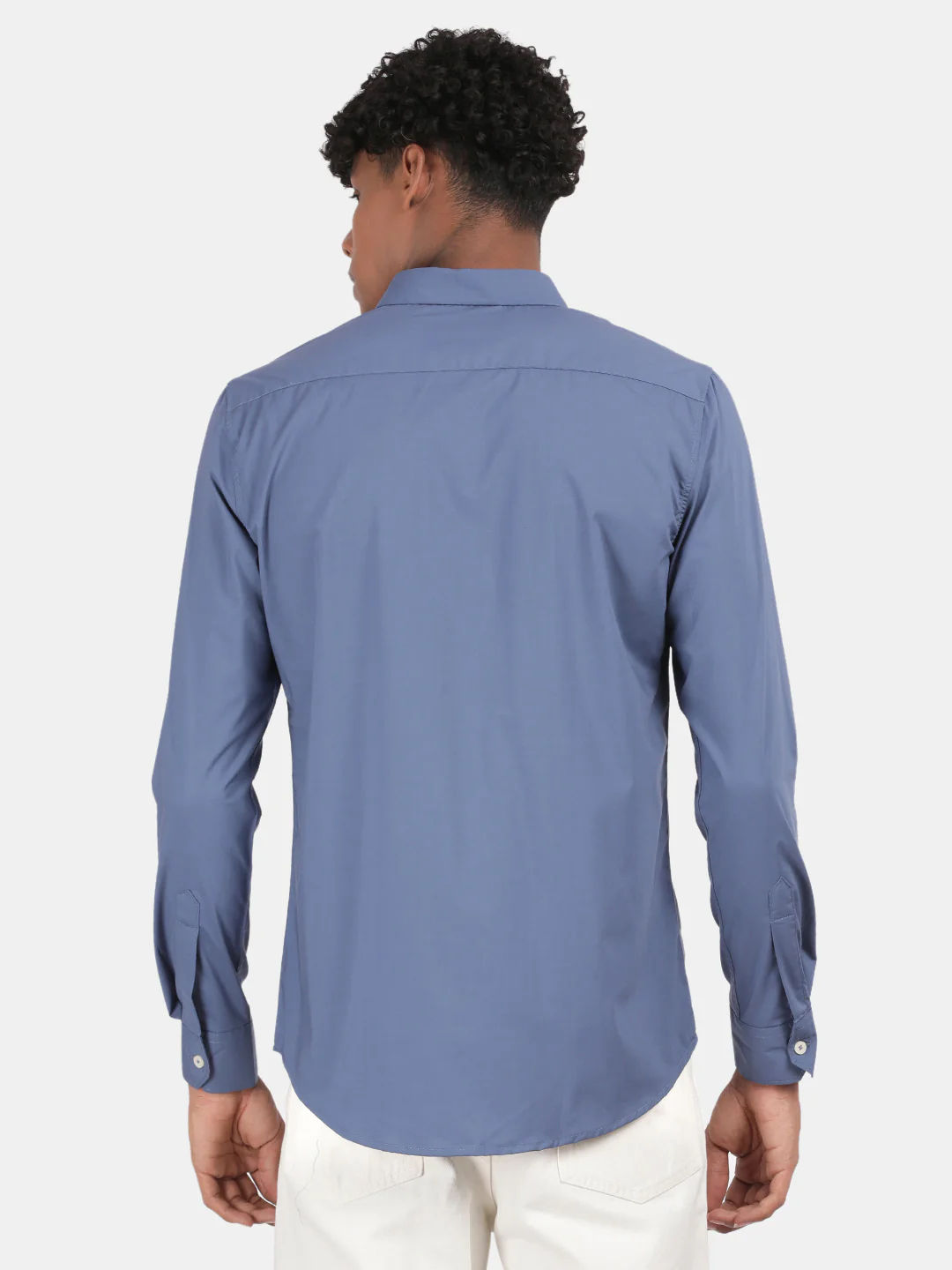 Men Blue Slim Fit Spread Collar Full Sleeve Casual Shirt - Image 3