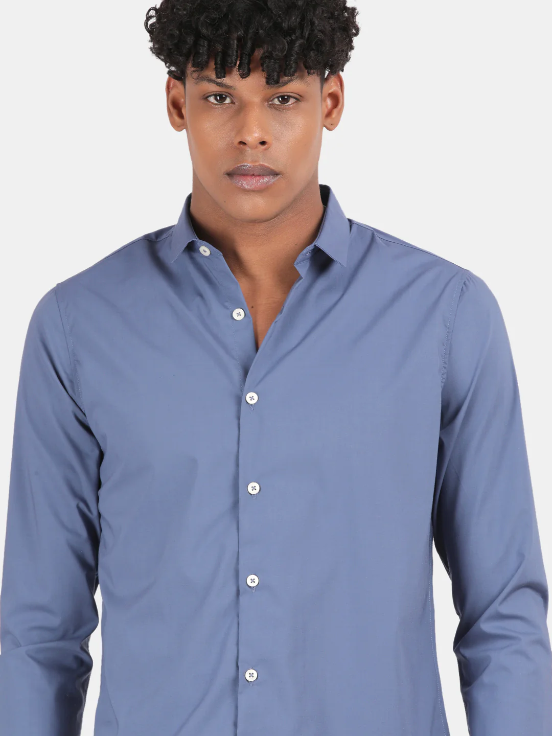 Men Blue Slim Fit Spread Collar Full Sleeve Casual Shirt - Image 5