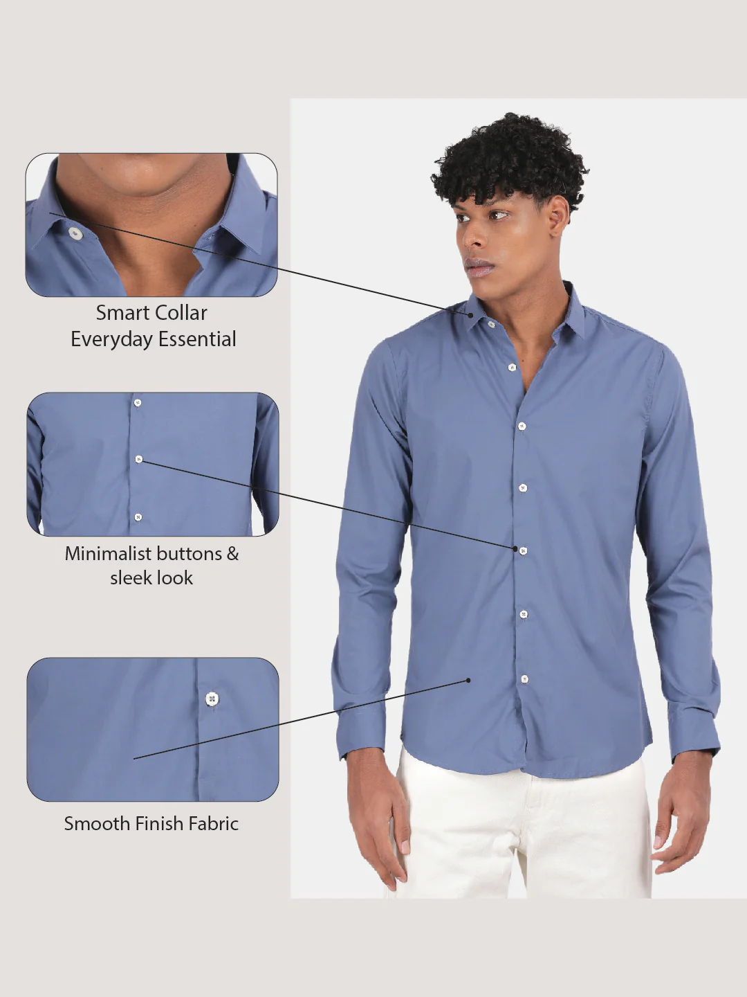 Men Blue Slim Fit Spread Collar Full Sleeve Casual Shirt - Image 6