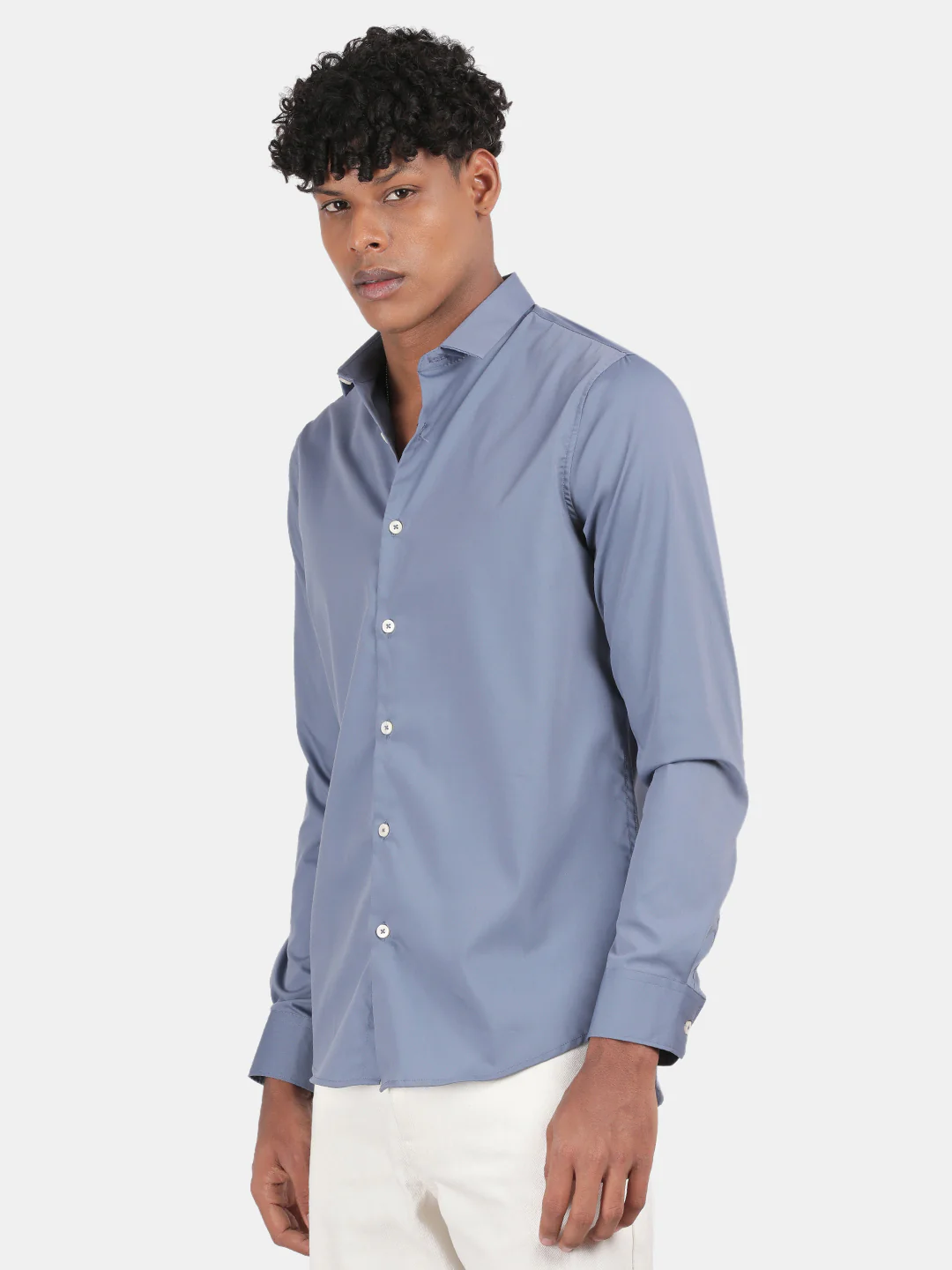 Men Blue Slim Fit Spread Collar Full Sleeve Casual Shirt - Image 2