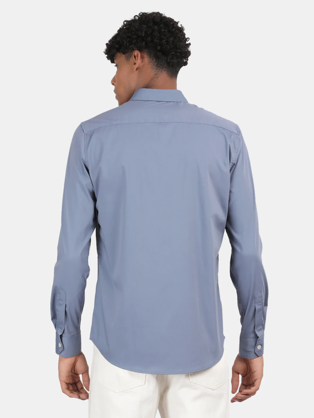 Men Blue Slim Fit Spread Collar Full Sleeve Casual Shirt - Image 3