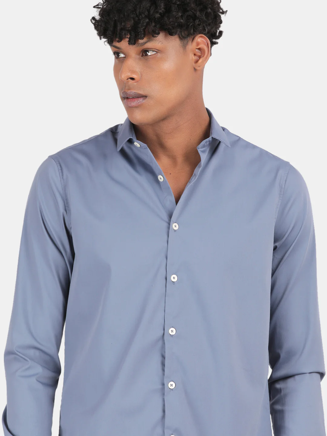 Men Blue Slim Fit Spread Collar Full Sleeve Casual Shirt - Image 4