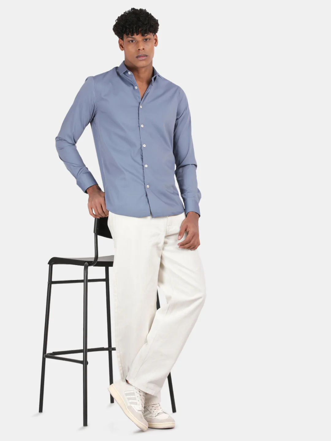 Men Blue Slim Fit Spread Collar Full Sleeve Casual Shirt - Image 5