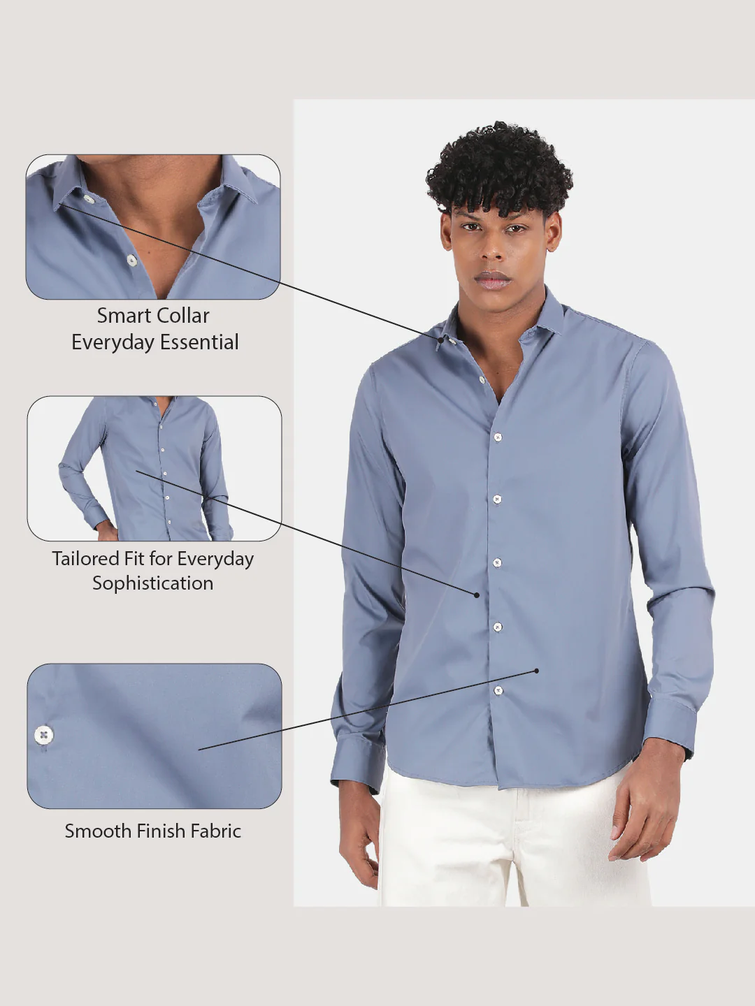 Men Blue Slim Fit Spread Collar Full Sleeve Casual Shirt - Image 6