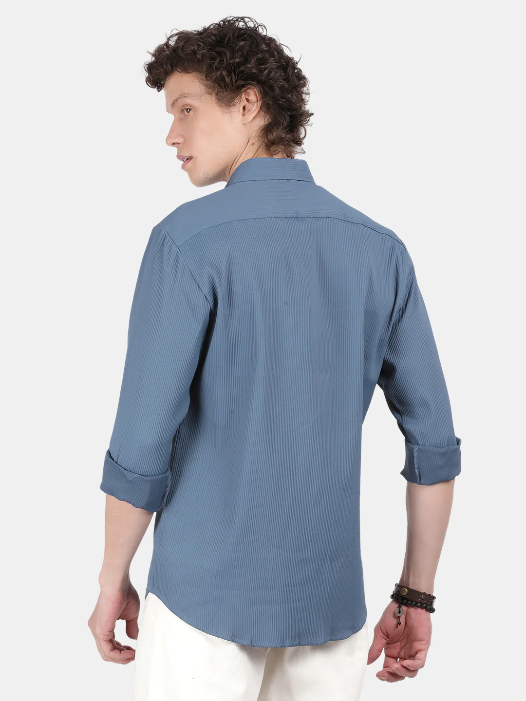 Men Blue Slim Fit Spread Collar Full Sleeve Casual Shirt - Image 3