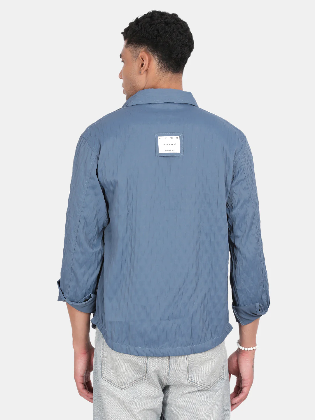 Men Blue Slim Fit Spread Collar Full Sleeve Casual Shirt - Image 3
