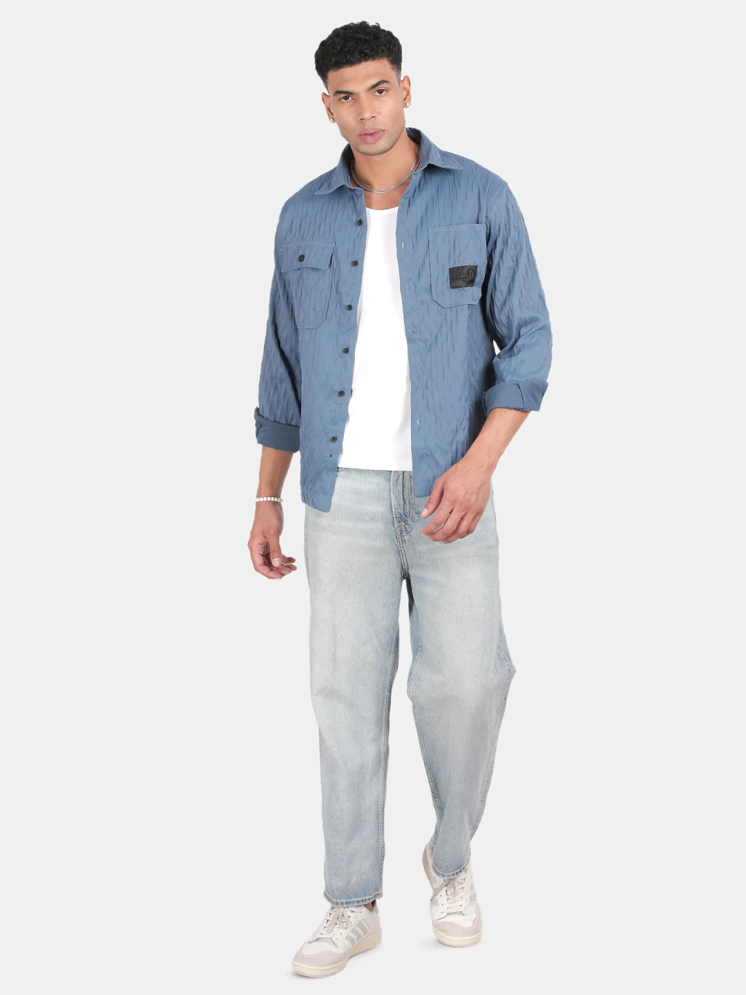Men Blue Slim Fit Spread Collar Full Sleeve Casual Shirt - Image 5