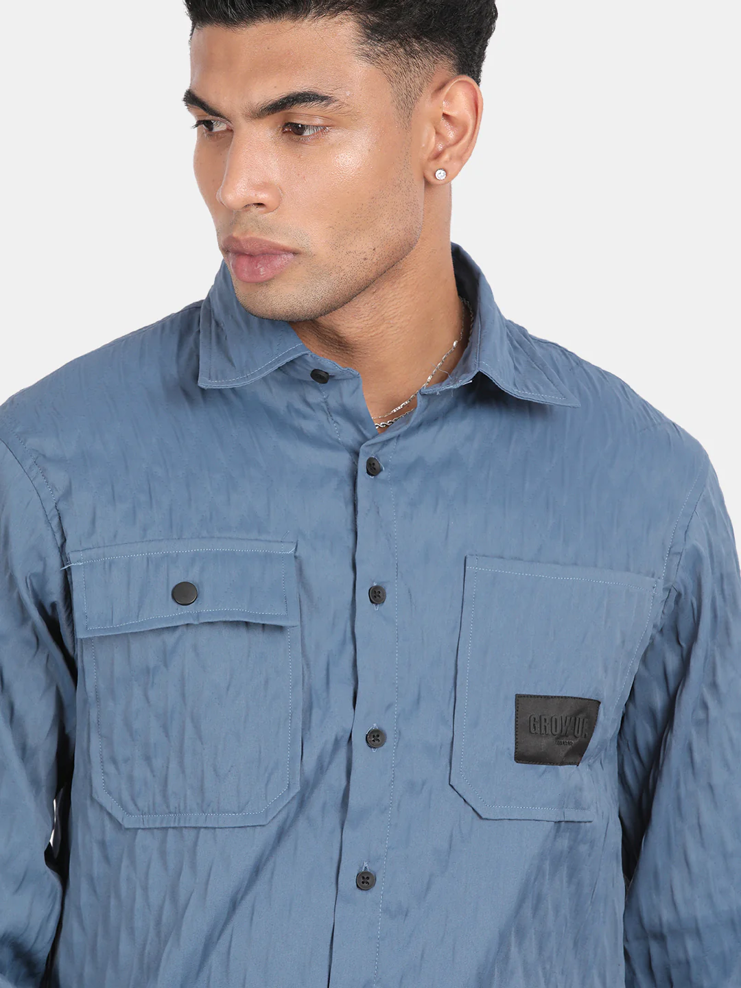 Men Blue Slim Fit Spread Collar Full Sleeve Casual Shirt - Image 6