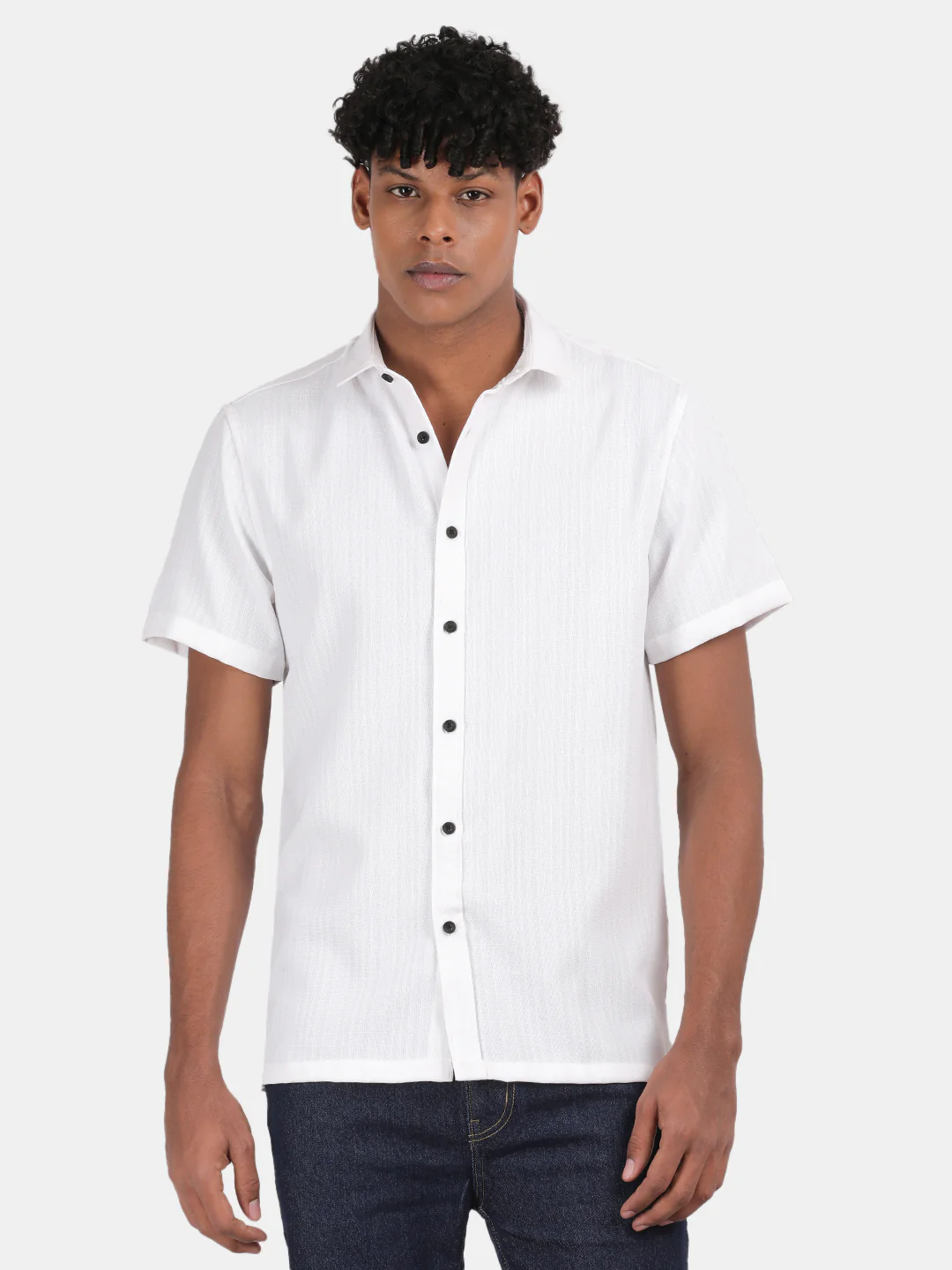 Men Blue Slim Fit Spread Collar Half Sleeve Casual Shirt - Image 2
