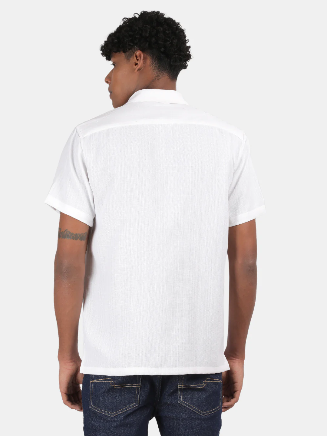Men Blue Slim Fit Spread Collar Half Sleeve Casual Shirt - Image 3