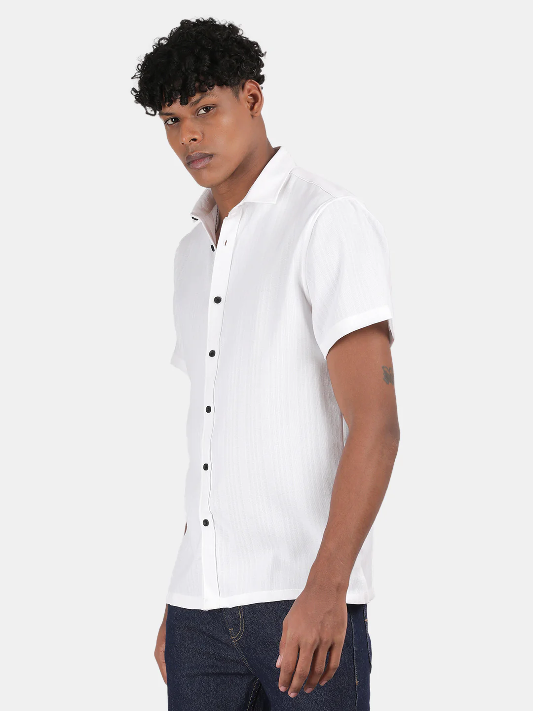 Men Blue Slim Fit Spread Collar Half Sleeve Casual Shirt - Image 5