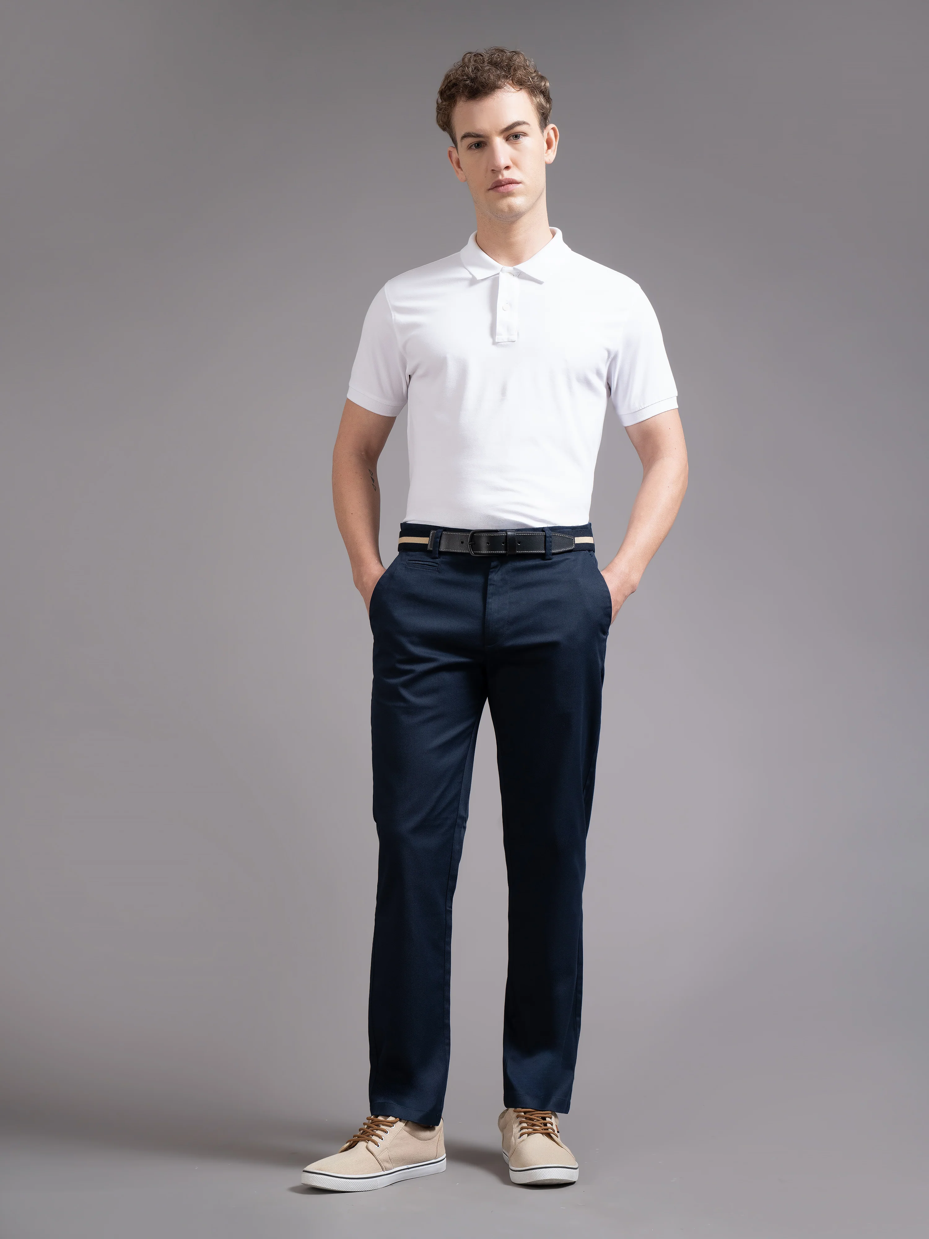 Men Blue Smart Slim Fit Chinos - Image 2