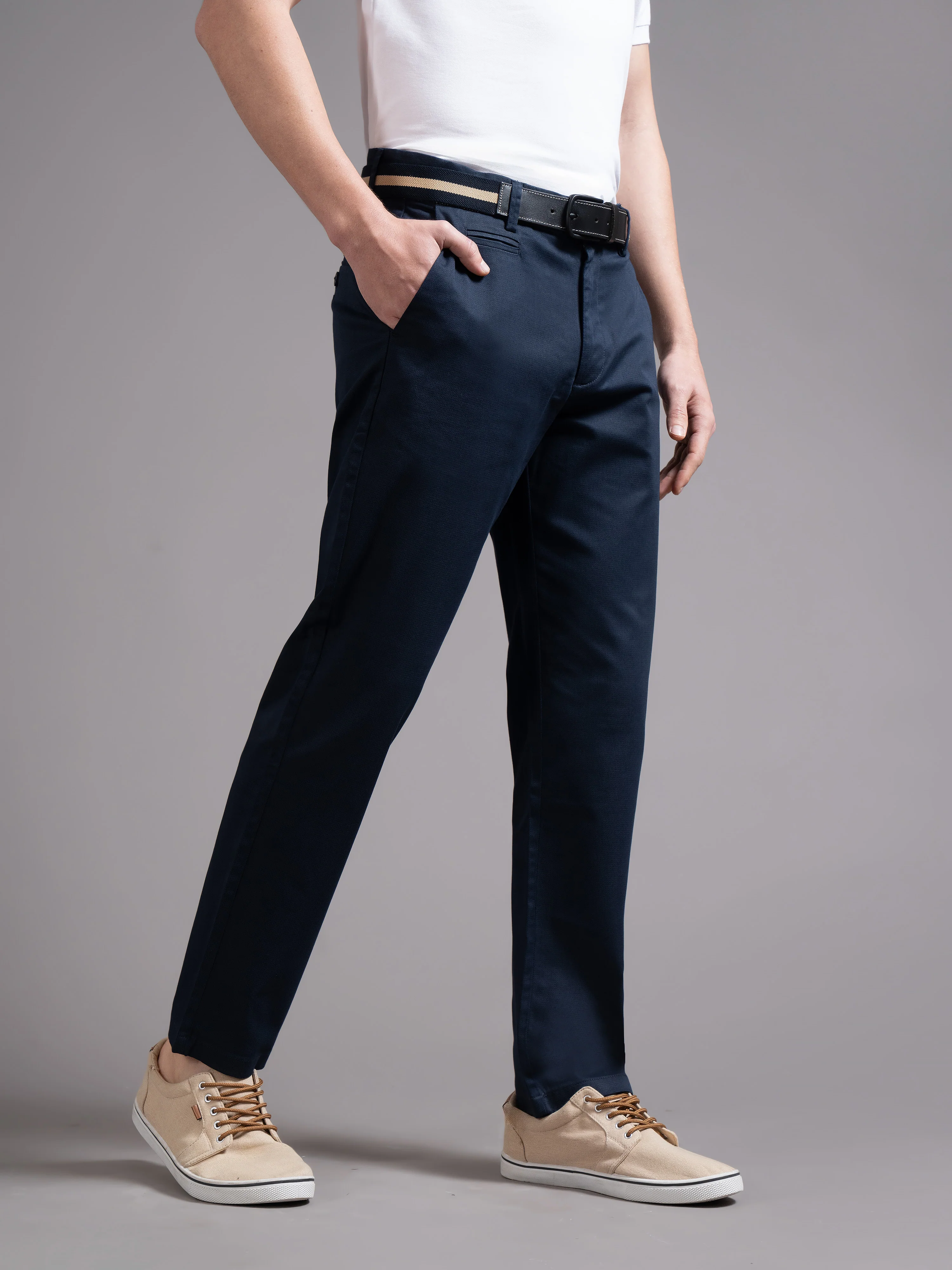 Men Blue Smart Slim Fit Chinos - Image 3