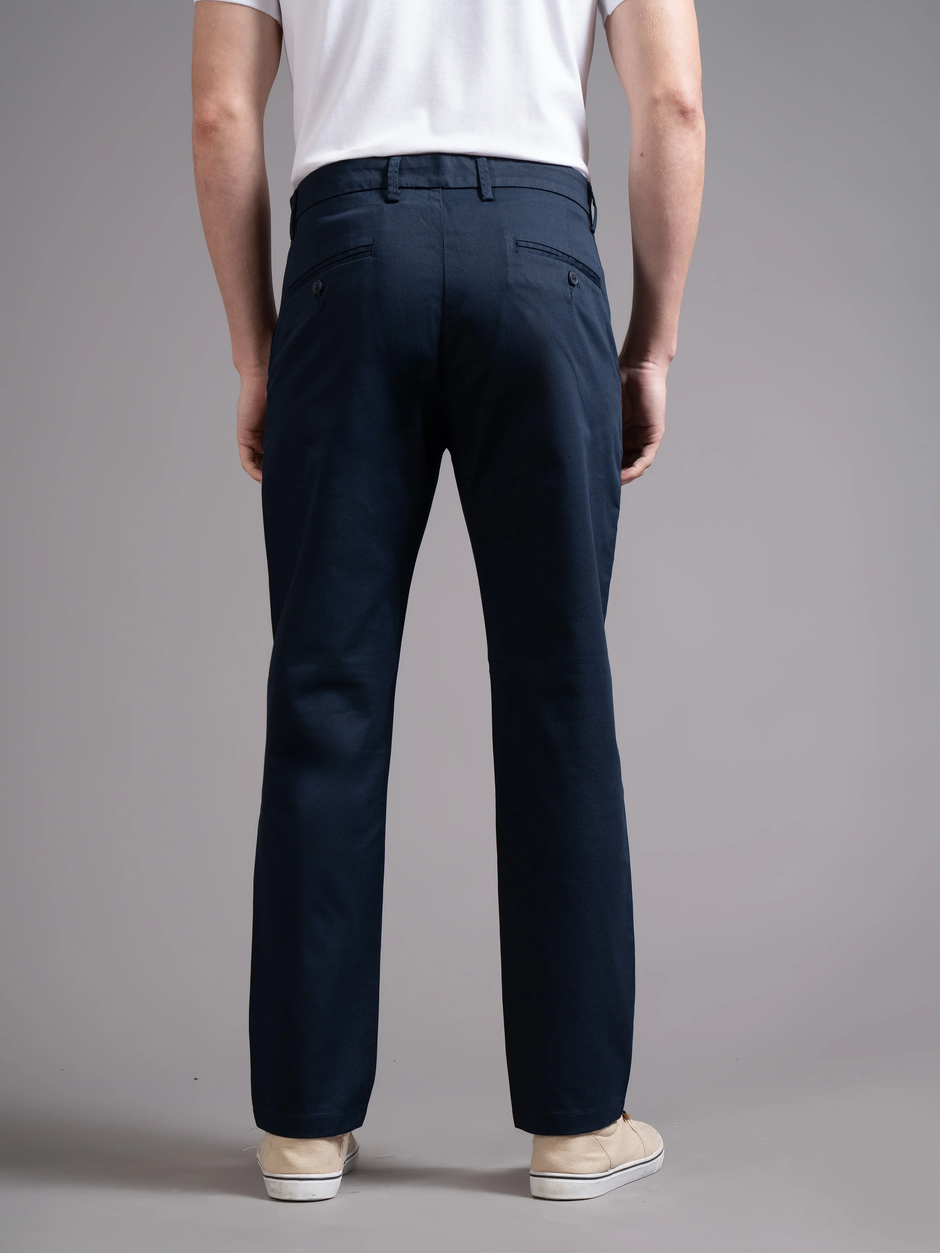 Men Blue Smart Slim Fit Chinos - Image 4