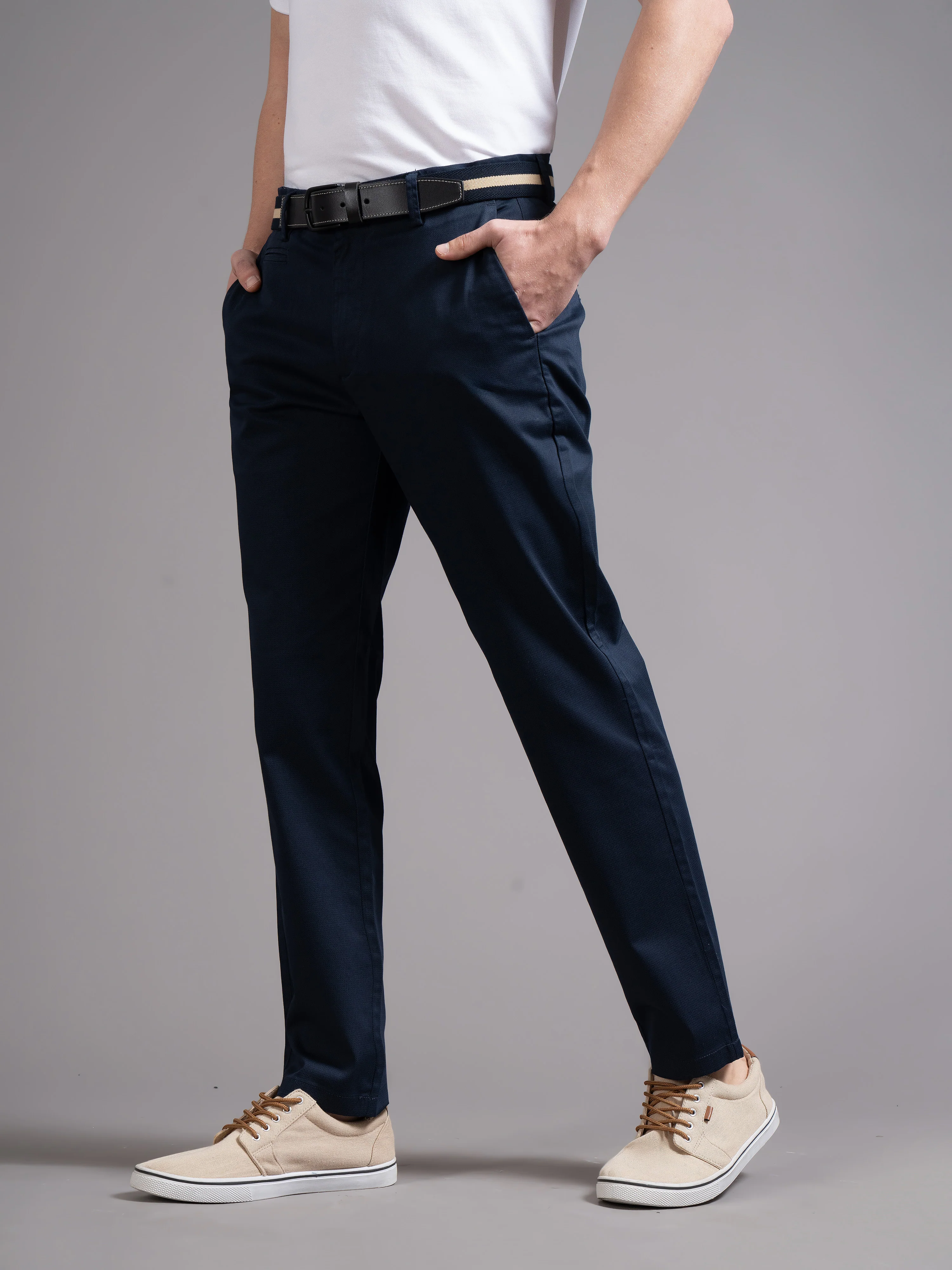 Men Blue Smart Slim Fit Chinos - Image 5