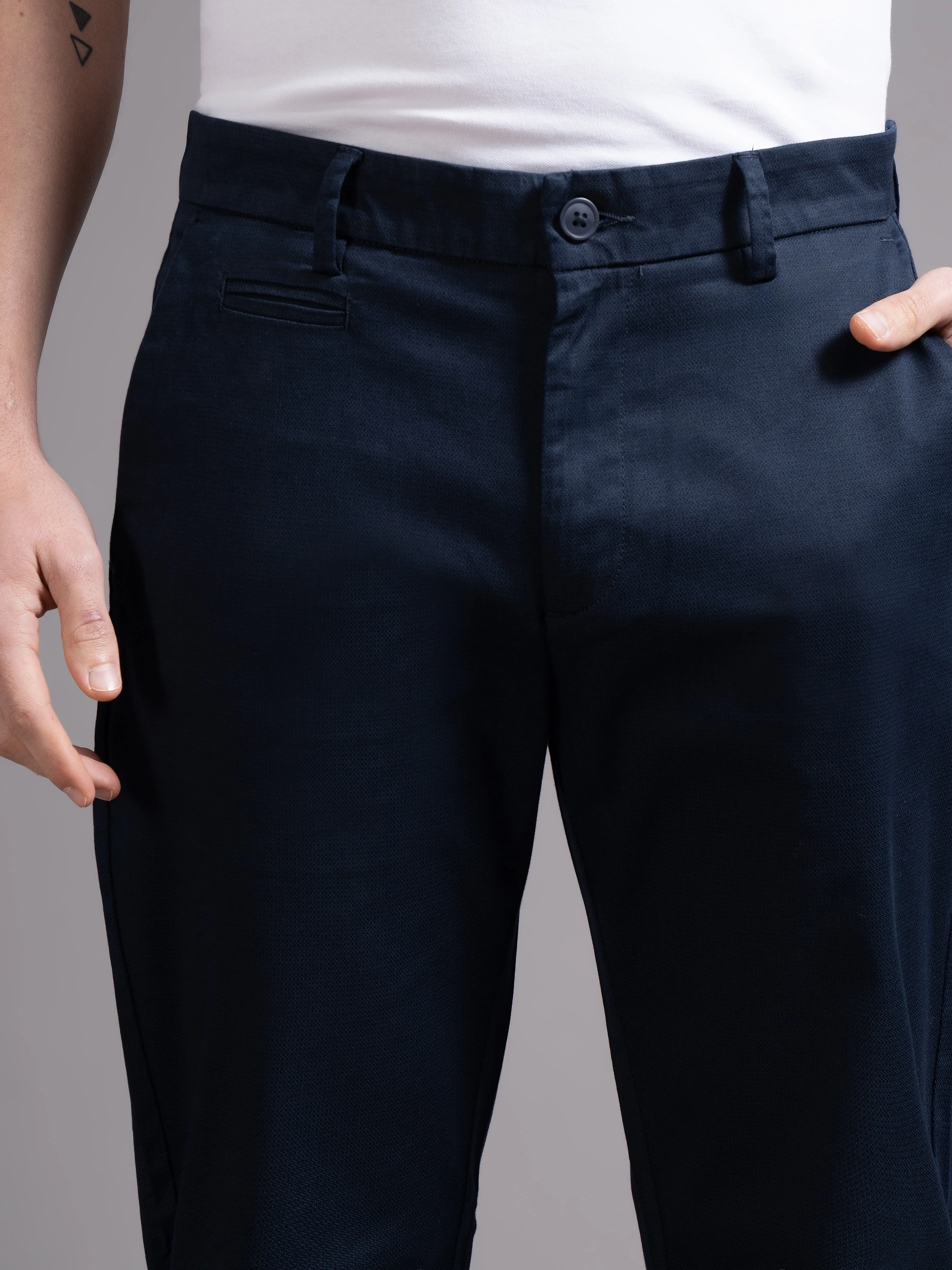 Men Blue Smart Slim Fit Chinos - Image 7