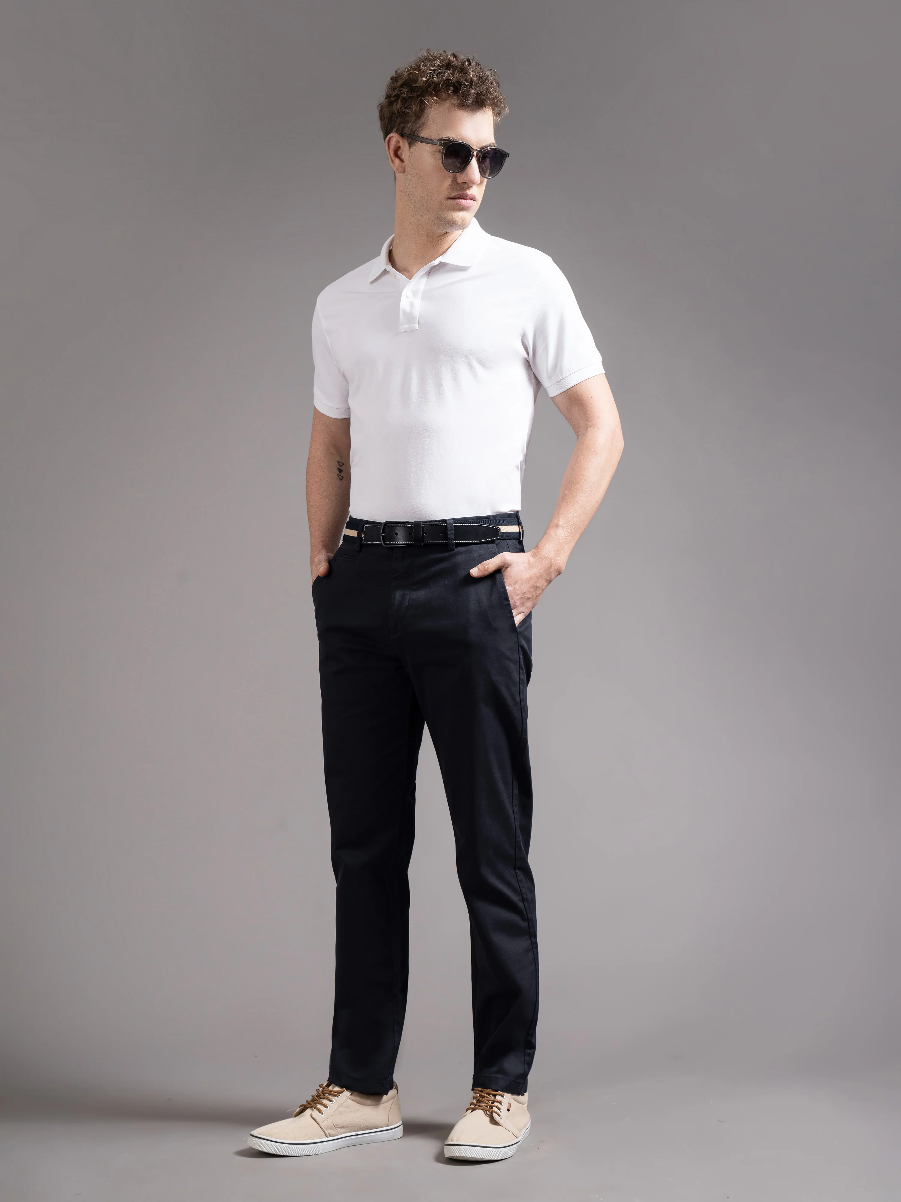 Men Blue Smart Slim Fit Chinos - Image 2