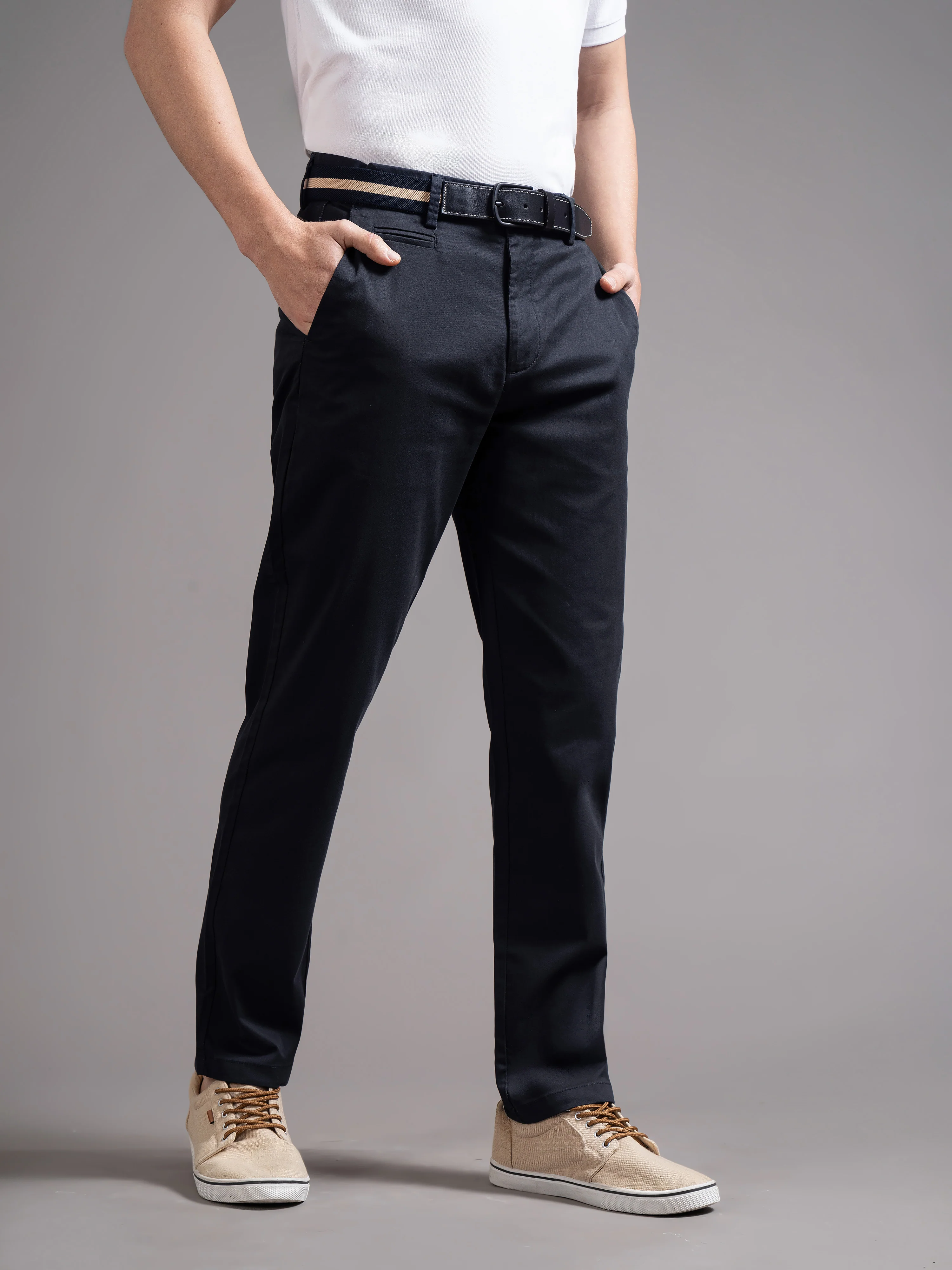 Men Blue Smart Slim Fit Chinos - Image 3