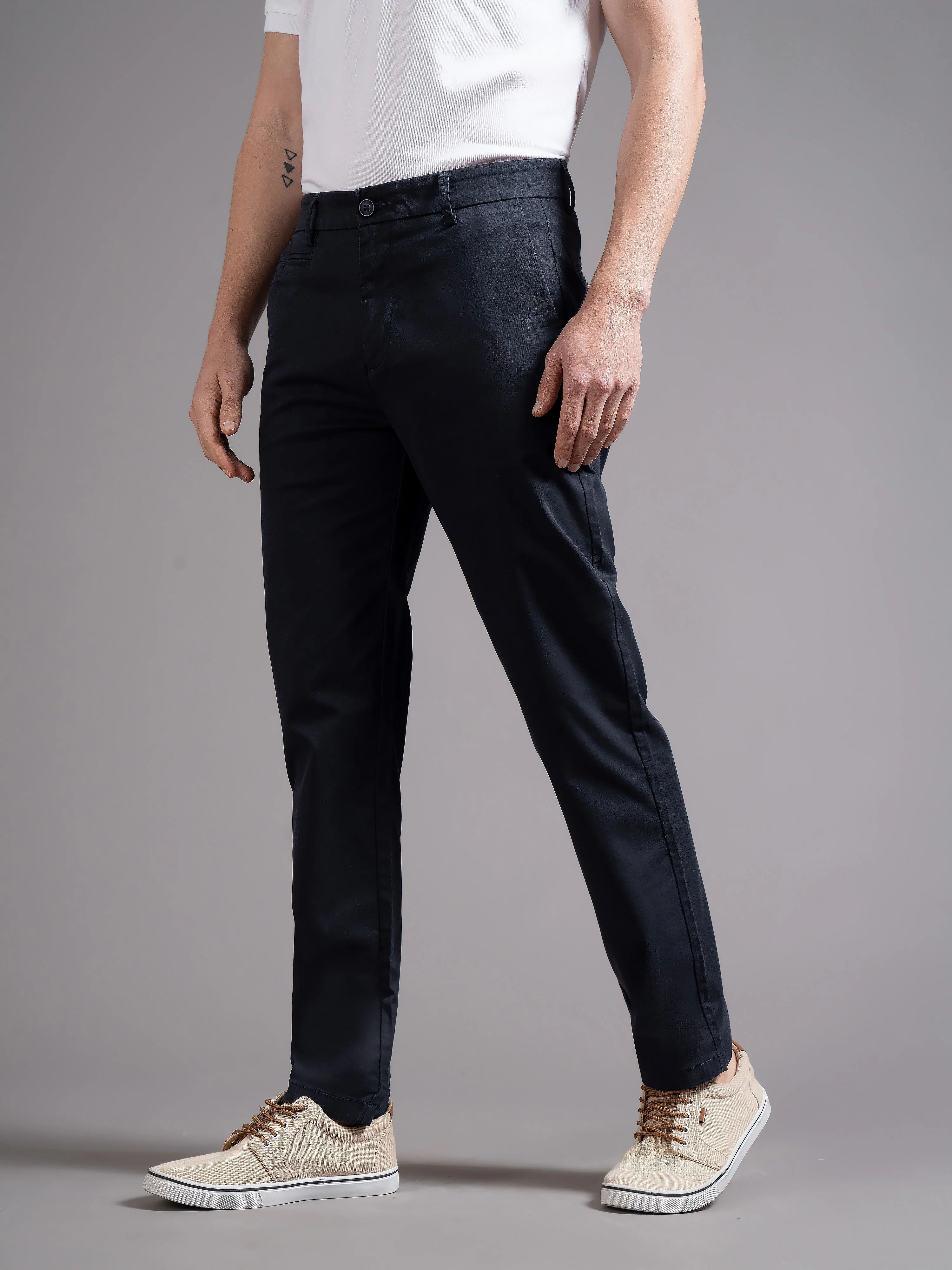 Men Blue Smart Slim Fit Chinos - Image 5