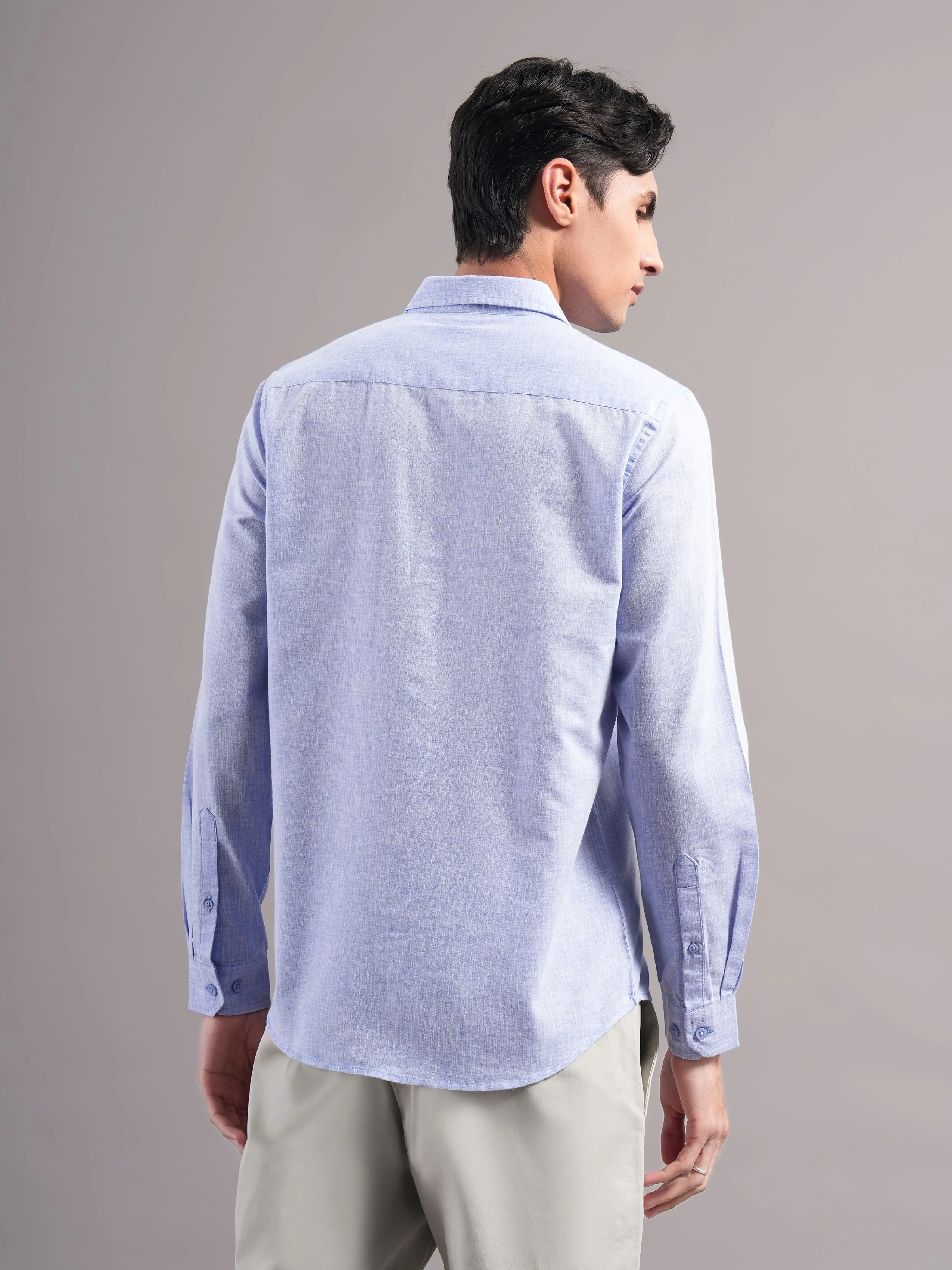 Men Blue Solid Casual Shirt - Image 2