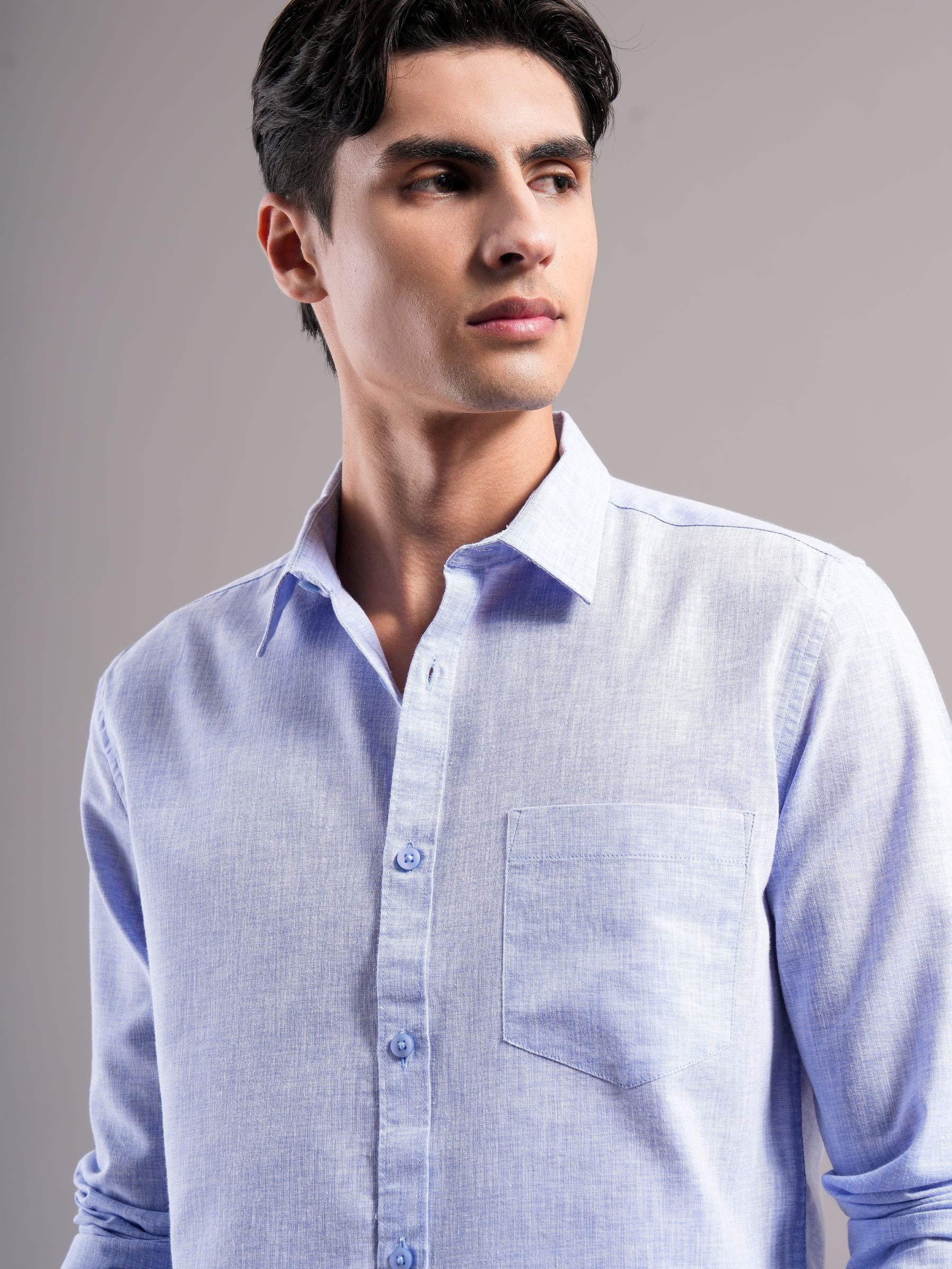Men Blue Solid Casual Shirt - Image 3