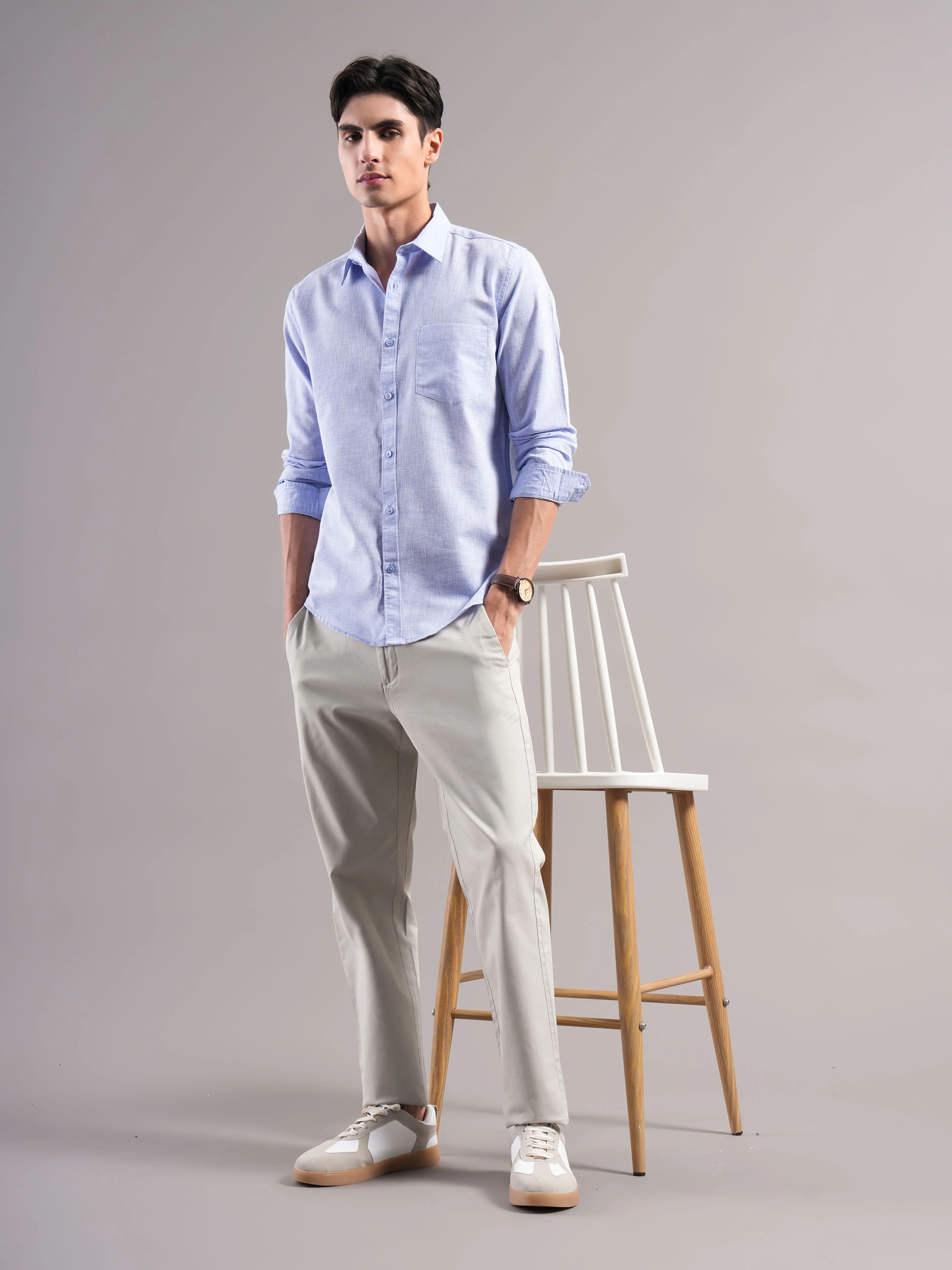 Men Blue Solid Casual Shirt - Image 4