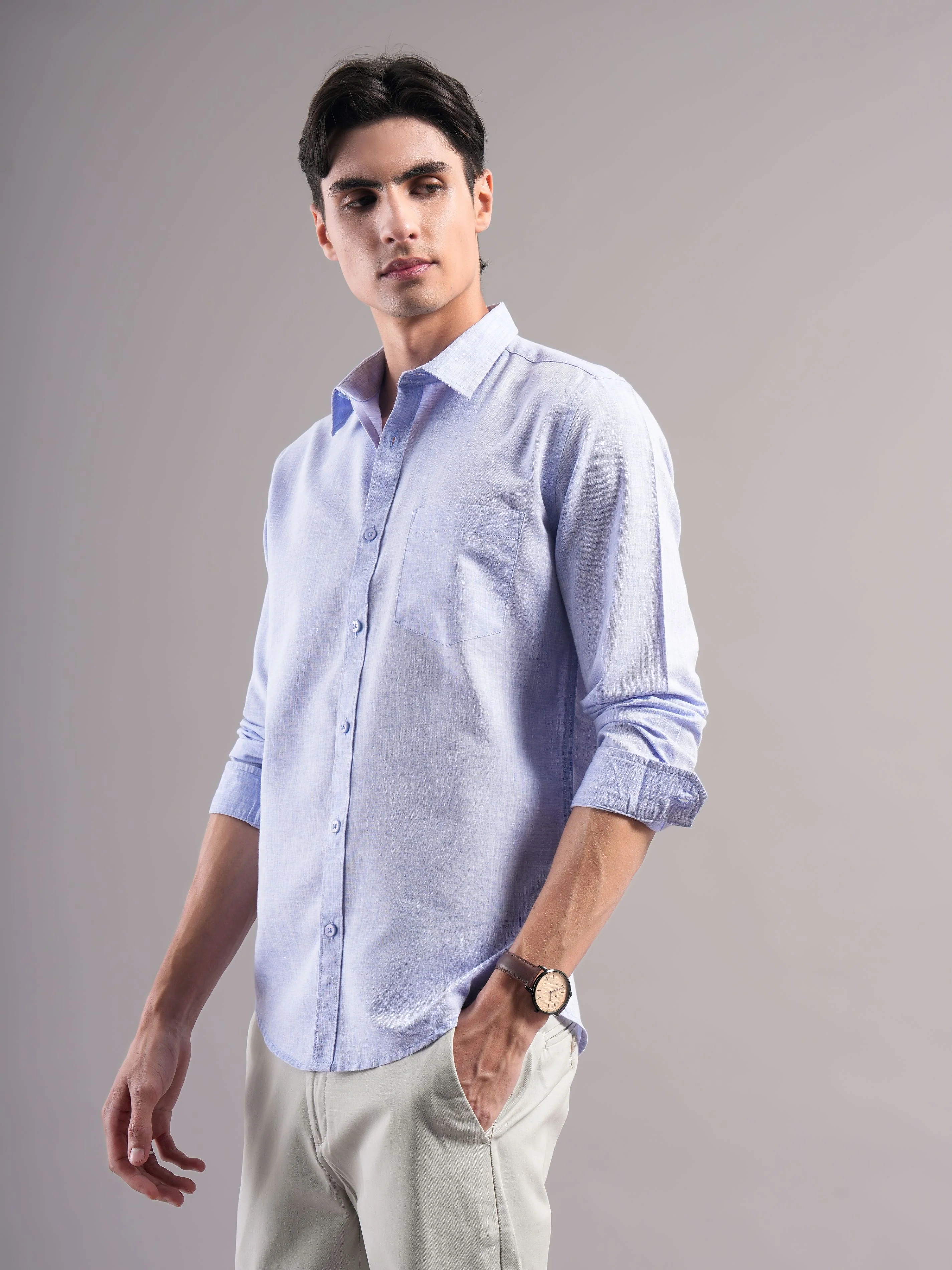 Men Blue Solid Casual Shirt - Image 5