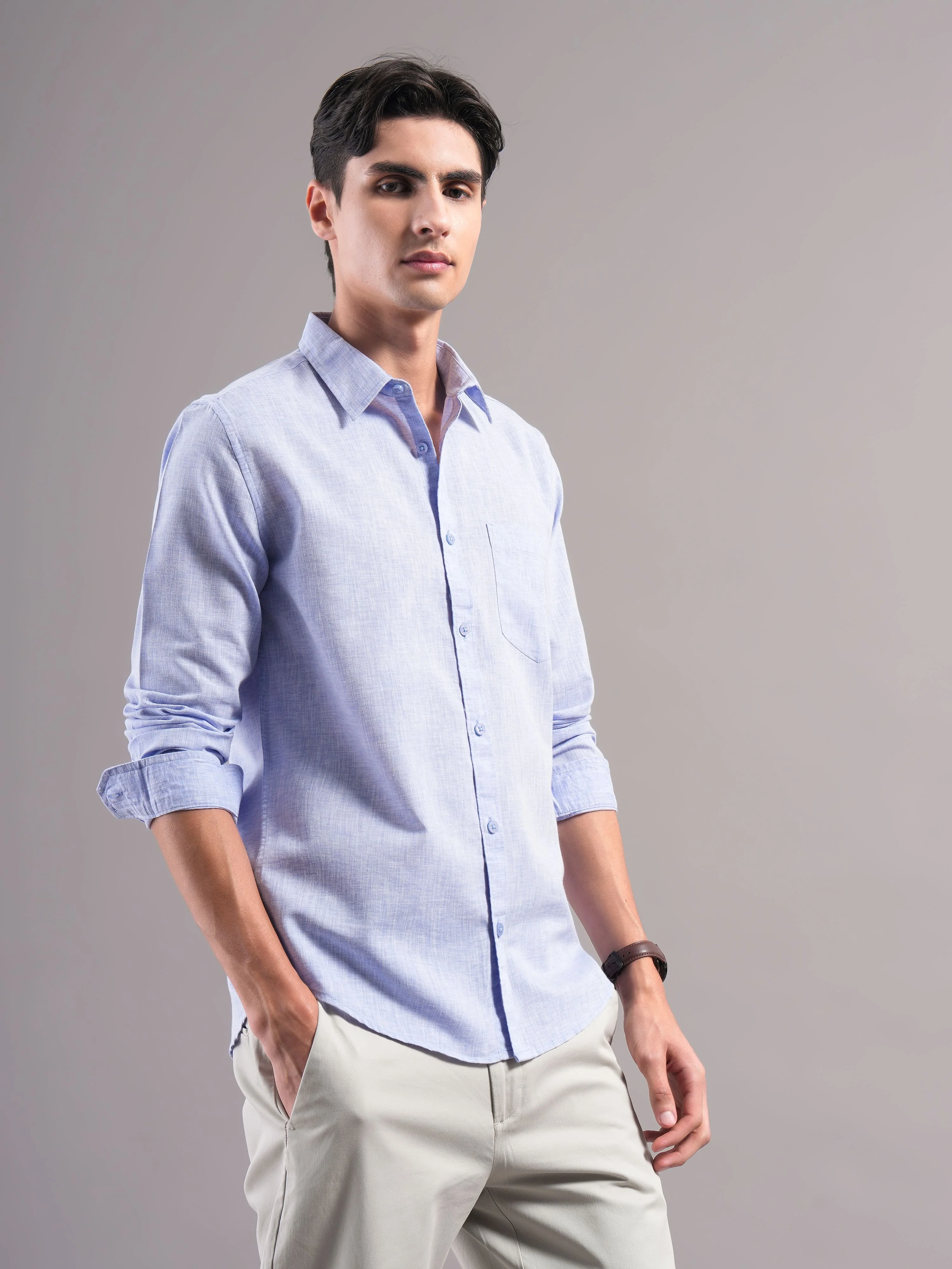 Men Blue Solid Casual Shirt - Image 6