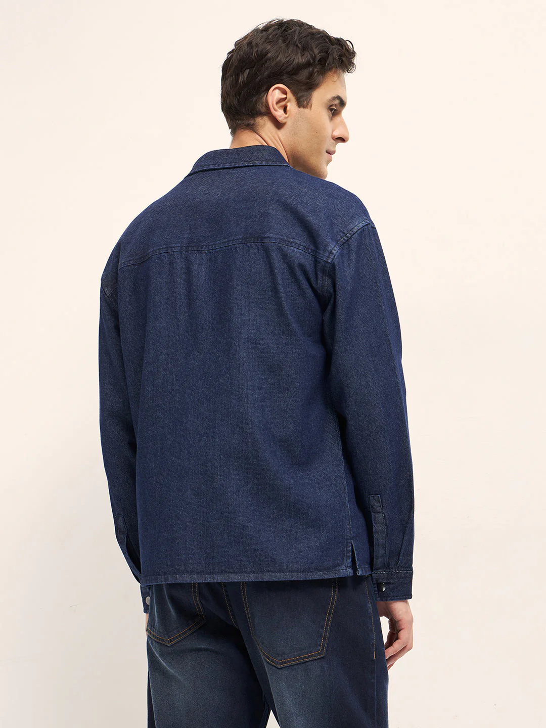 Men Blue Solid Cotton Denim Relaxed Fit Shacket - Image 2