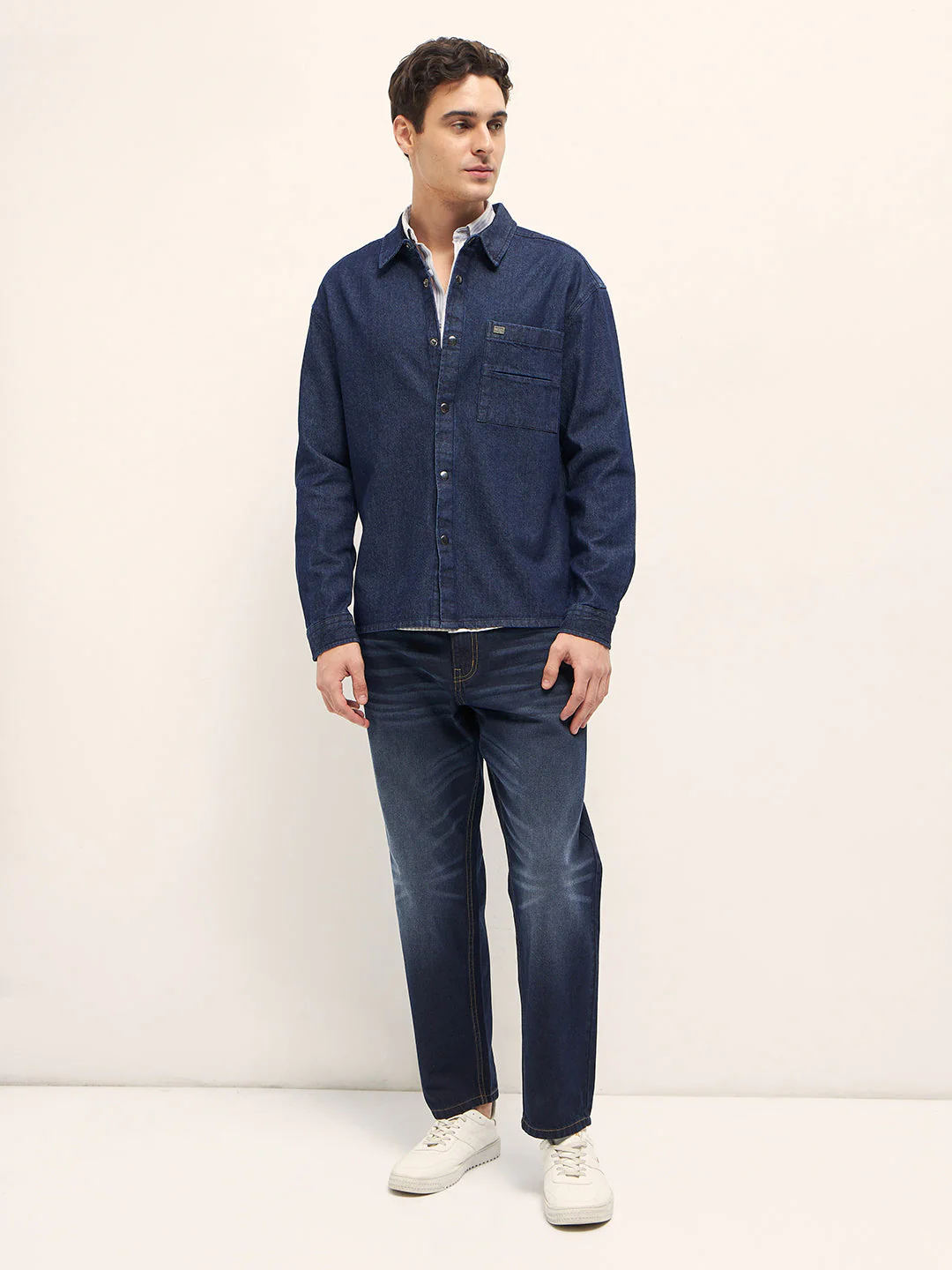 Men Blue Solid Cotton Denim Relaxed Fit Shacket - Image 4