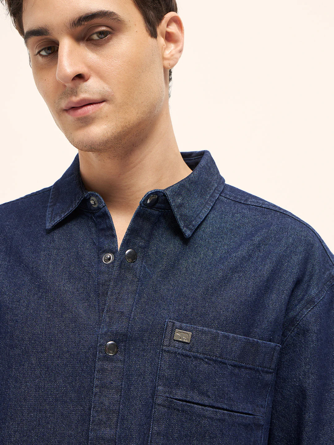 Men Blue Solid Cotton Denim Relaxed Fit Shacket - Image 5