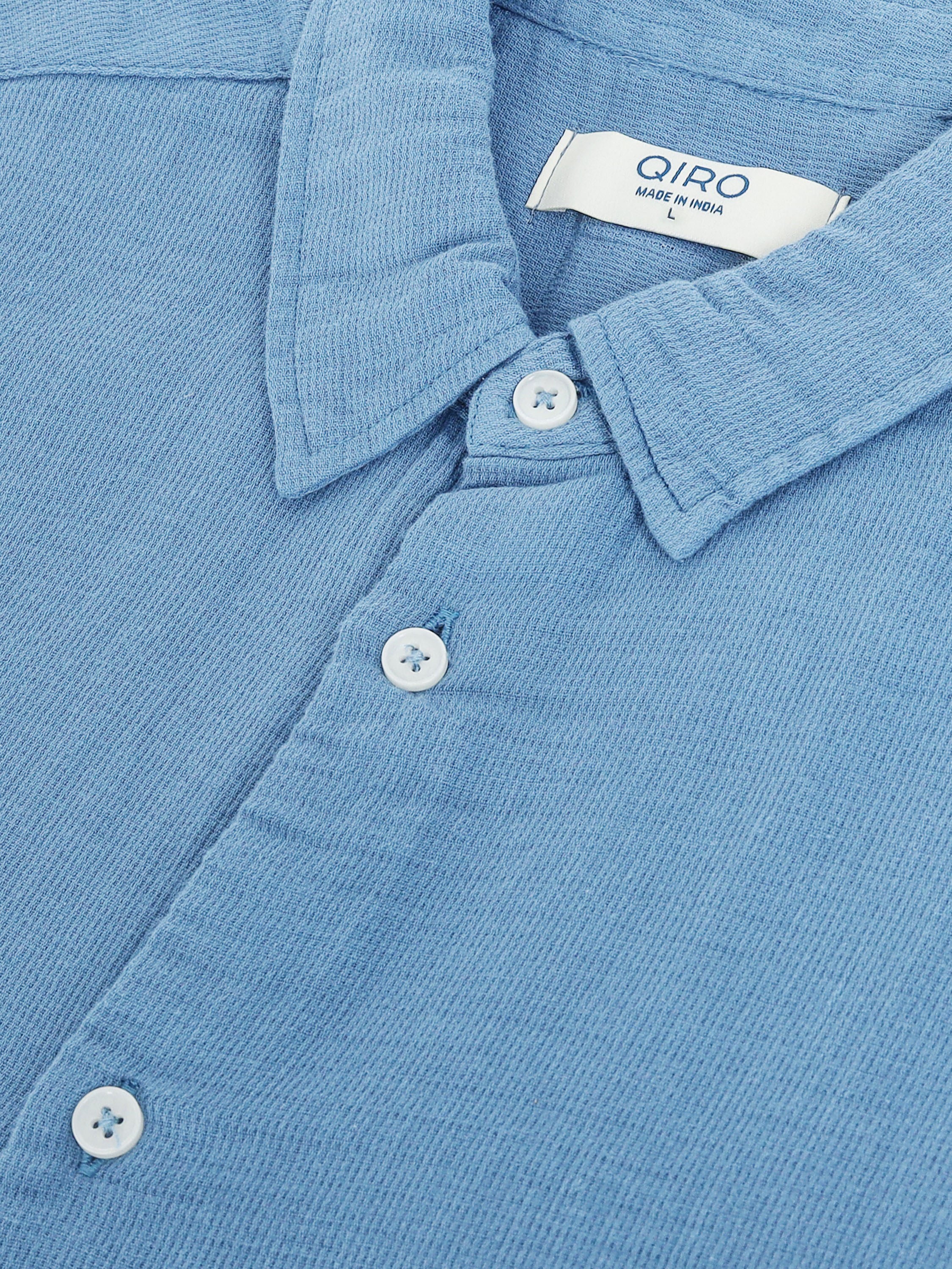 Men Blue Cotton Double Cloth Shirt - Image 7