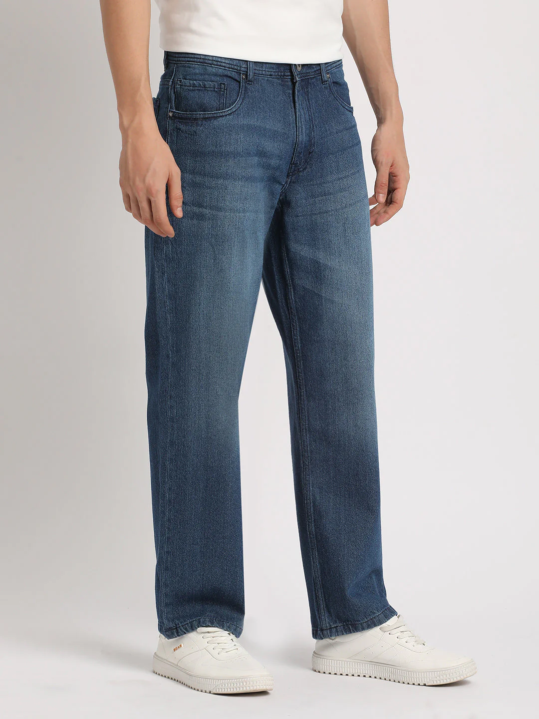 Men Blue Solid Mid Rise Straight Fit Jean - Image 3