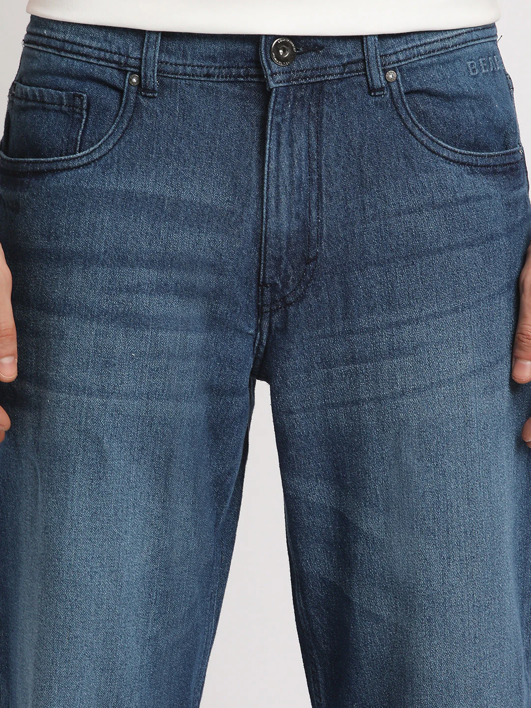 Men Blue Solid Mid Rise Straight Fit Jean - Image 6