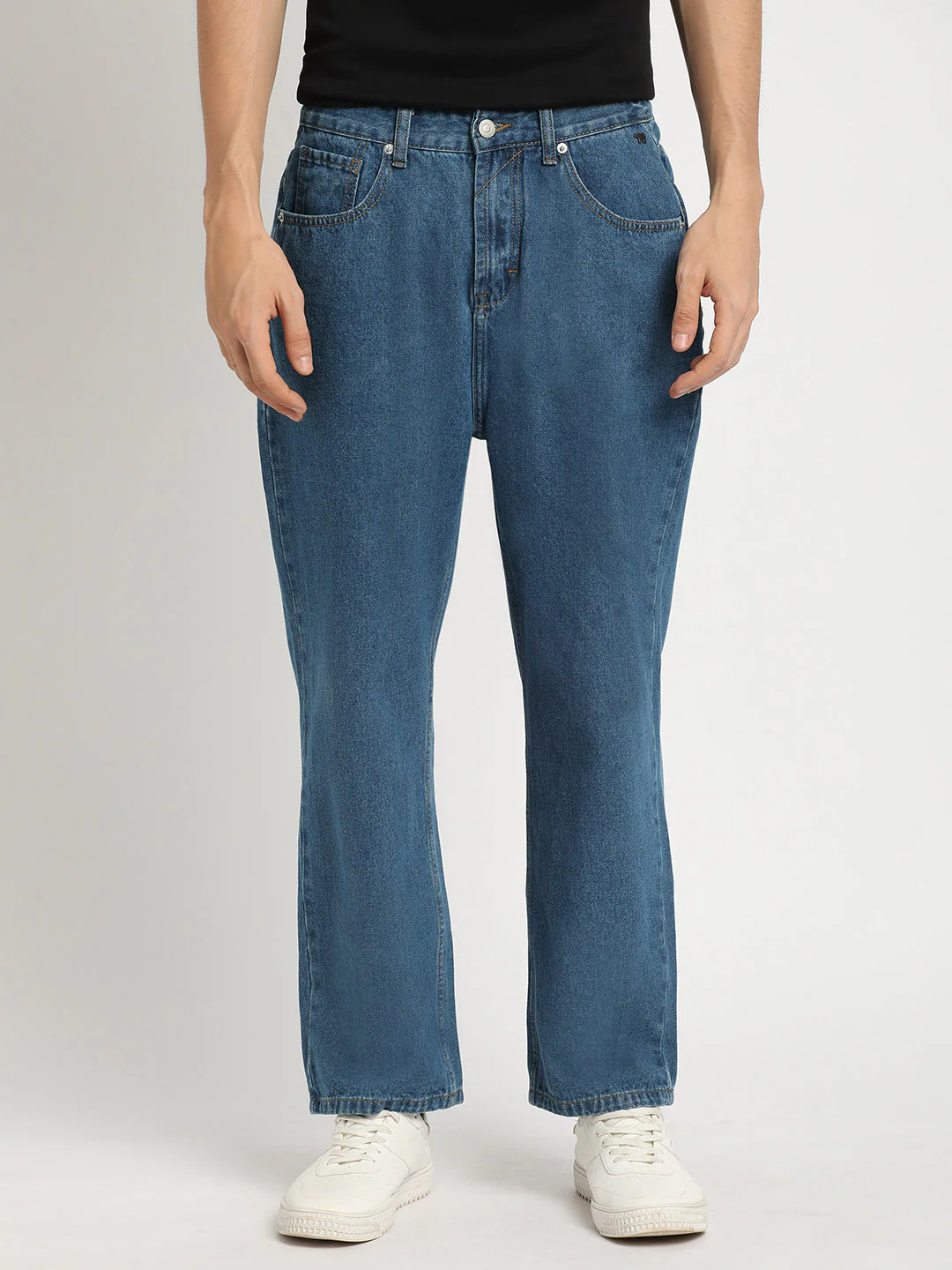 Men Blue Solid Mid Rise Straight Fit Jean - Image 2
