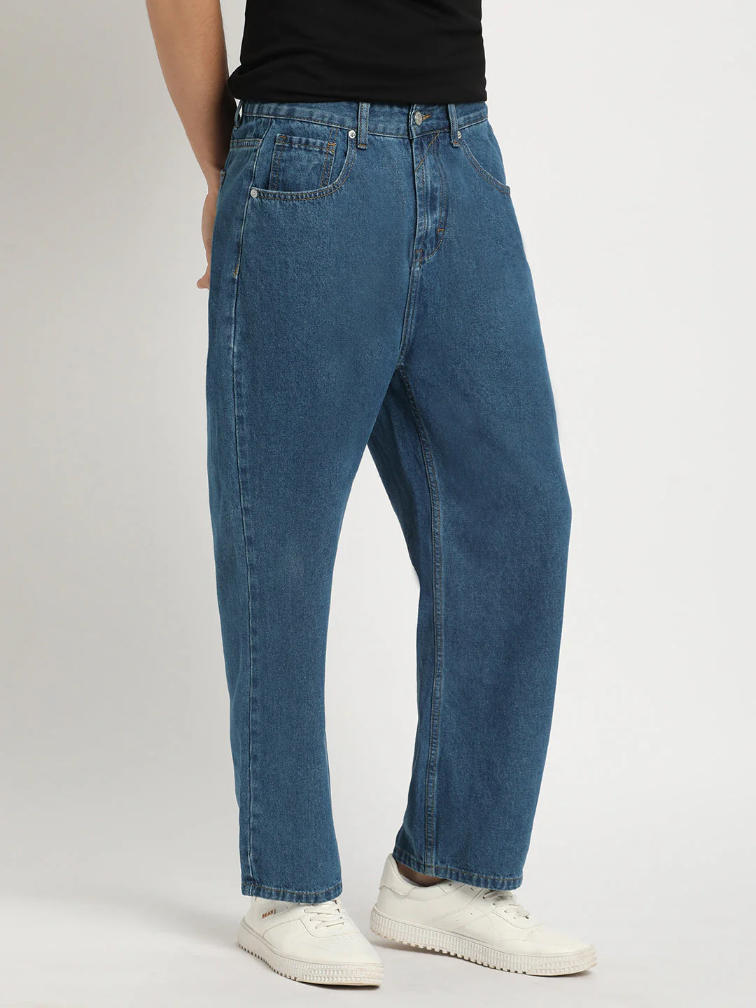 Men Blue Solid Mid Rise Straight Fit Jean - Image 3