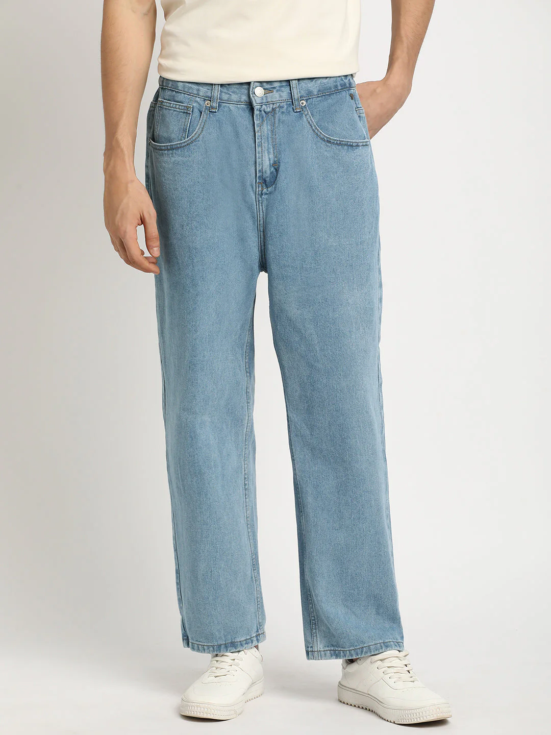 Men Blue Solid Mid Rise Straight Fit Jean - Image 2
