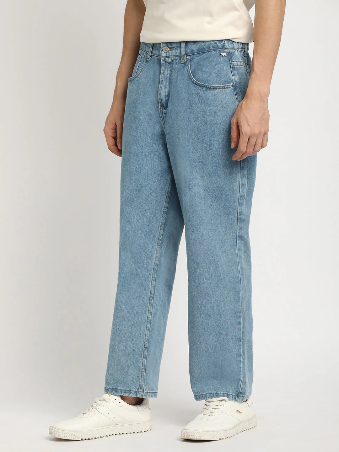 Men Blue Solid Mid Rise Straight Fit Jean - Image 3