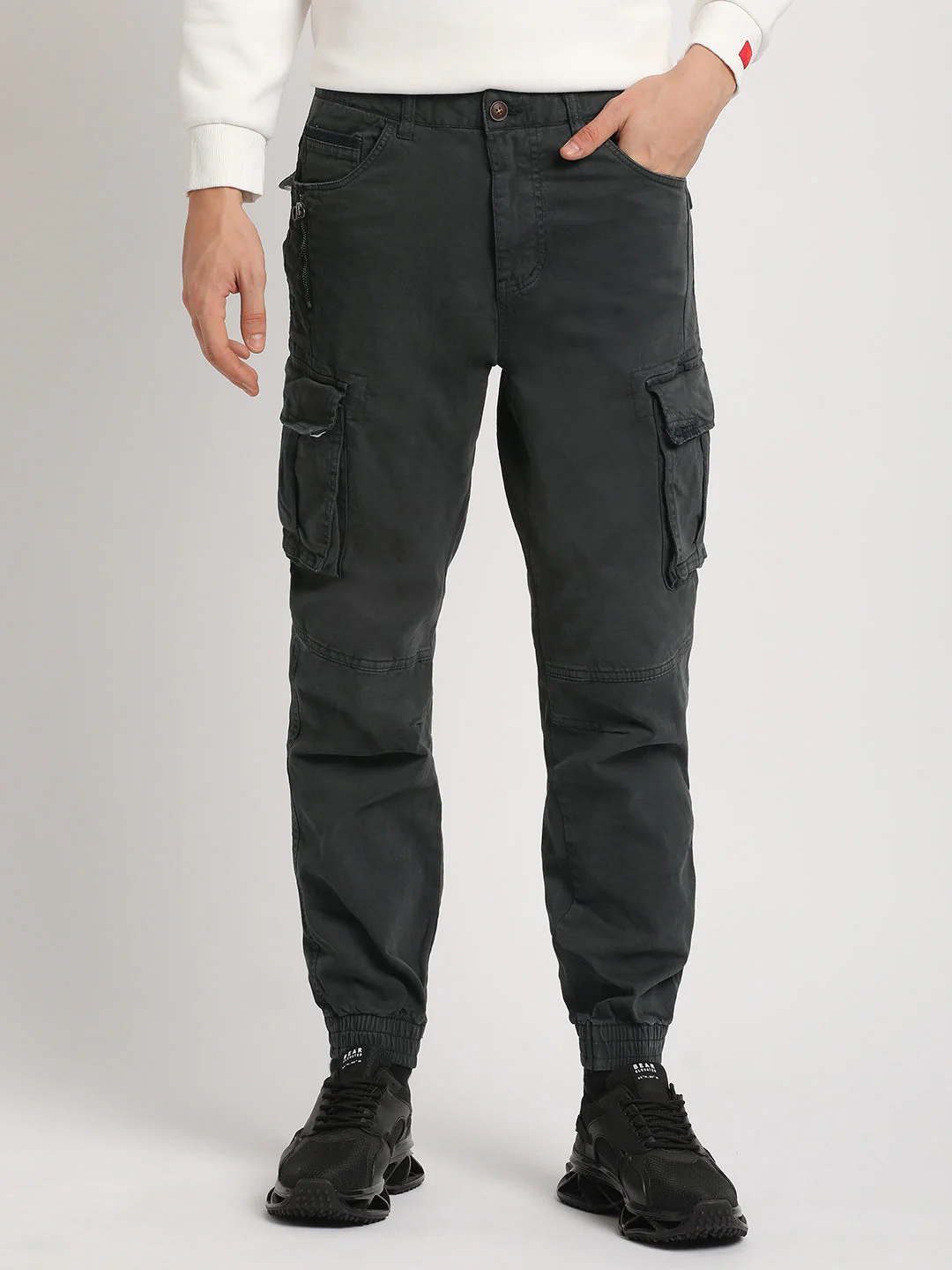 Men Blue Solid Regular Fit Cargo - Image 2