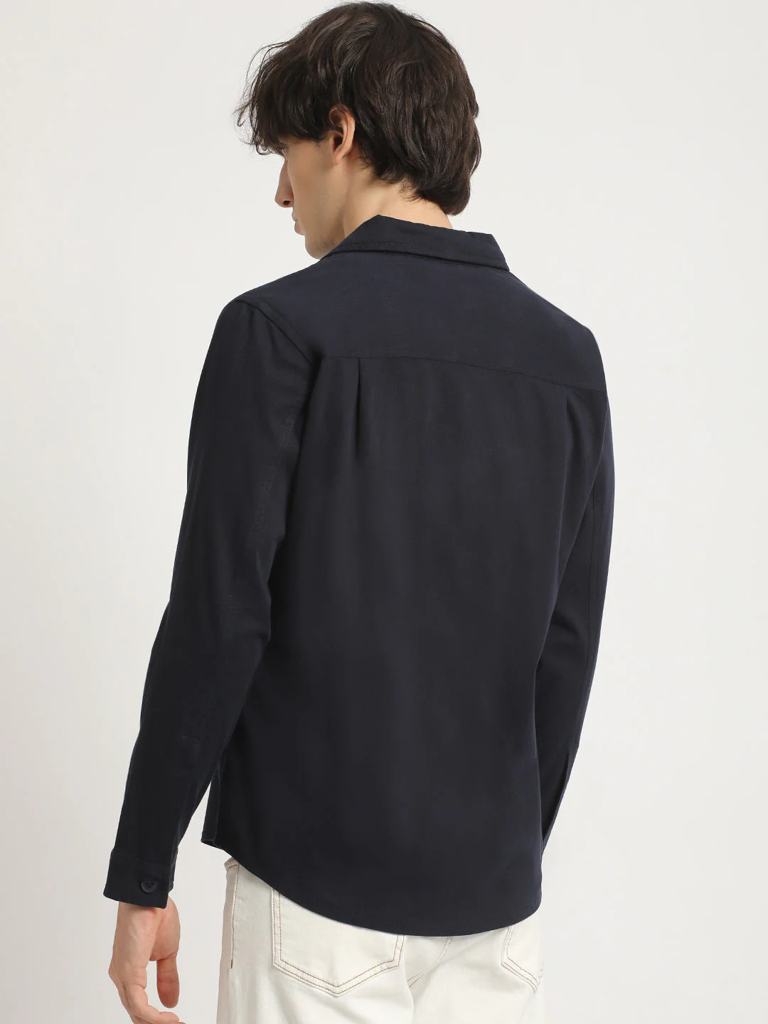 Men  Blue Solid Regular Fit Cotton Overshirt - Image 4