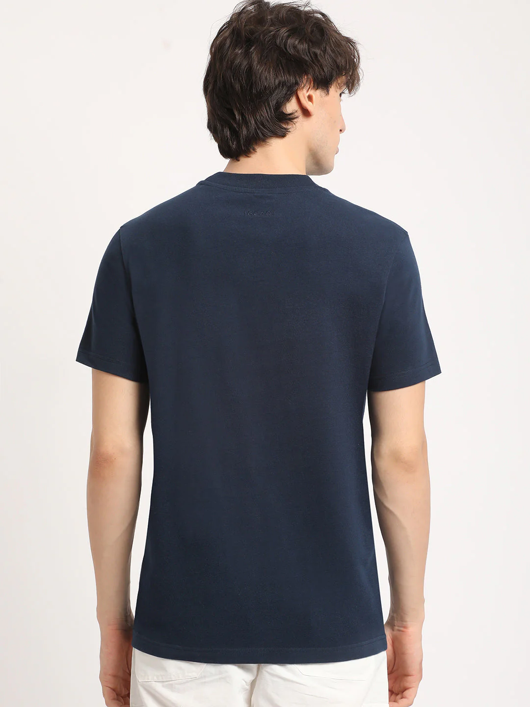 Men Blue Solid Regular Fit cotton Tshirt - Image 4