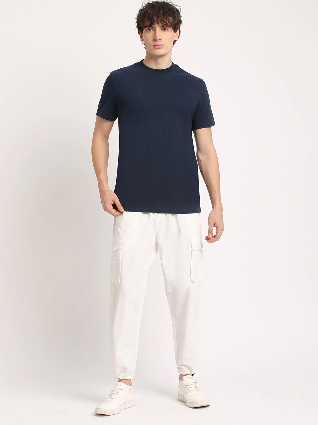 Men Blue Solid Regular Fit cotton Tshirt - Image 5
