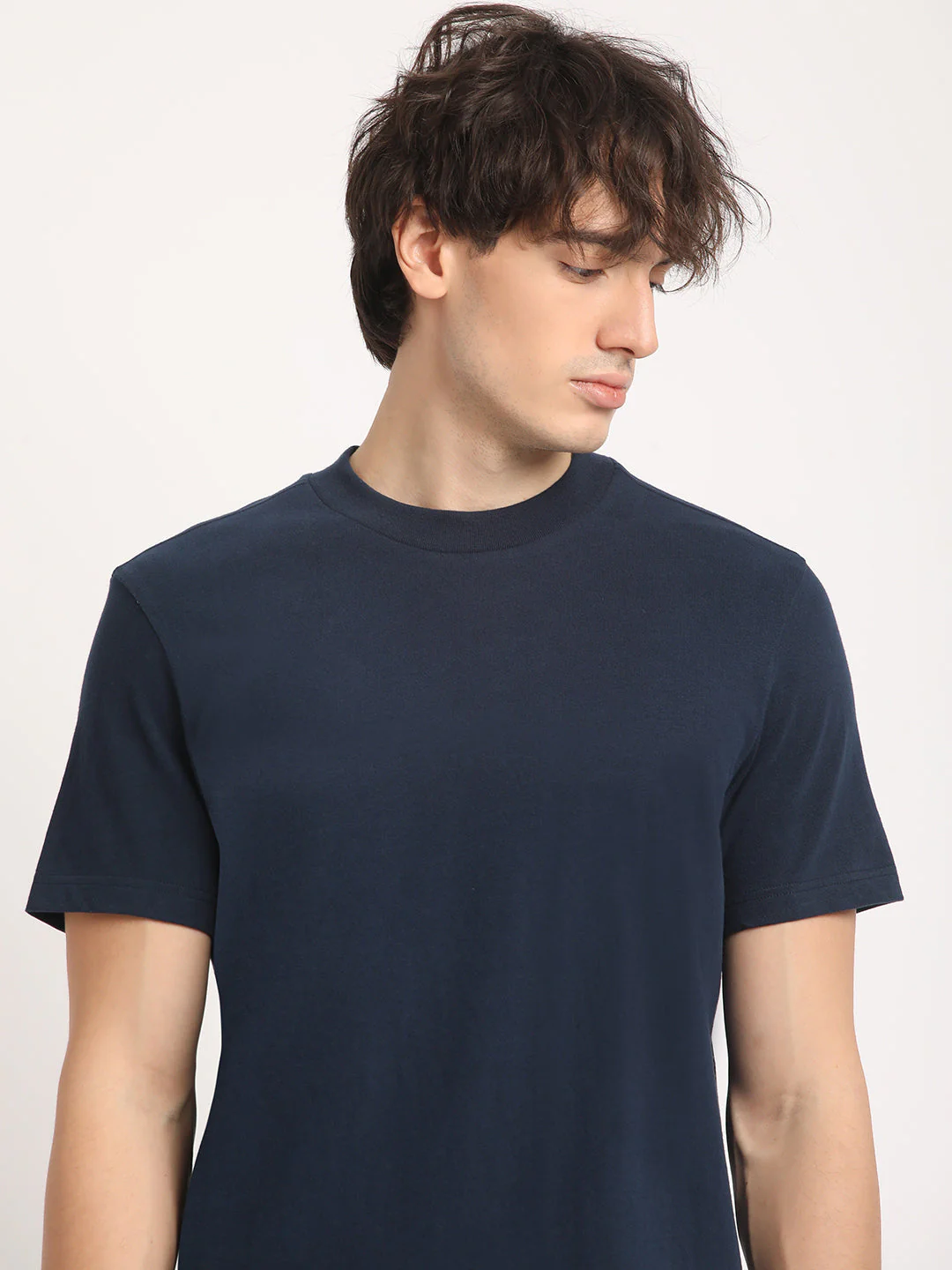 Men Blue Solid Regular Fit cotton Tshirt - Image 6