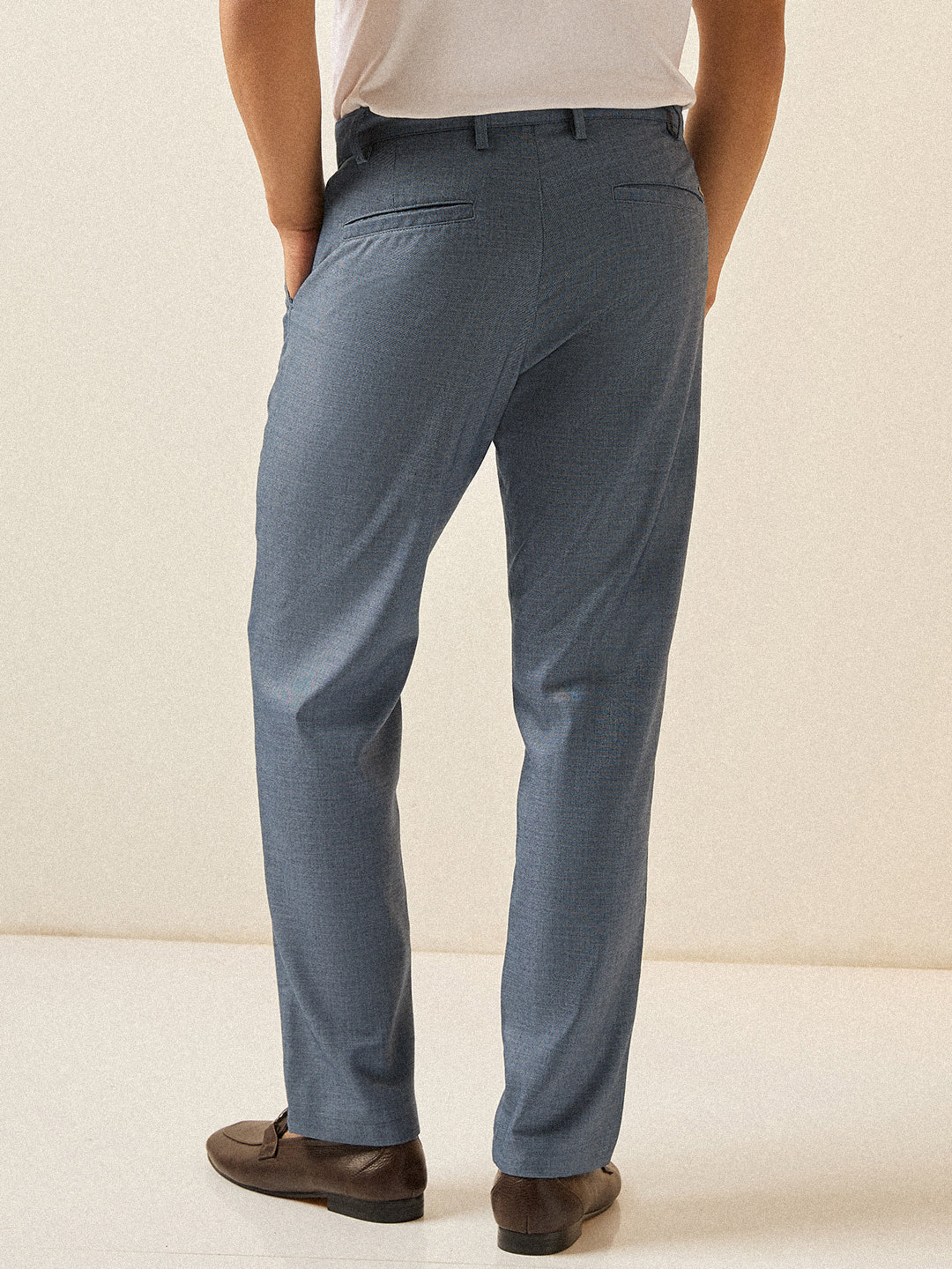 Men Blue Solid Regular Fit Formal Trouser - Image 2