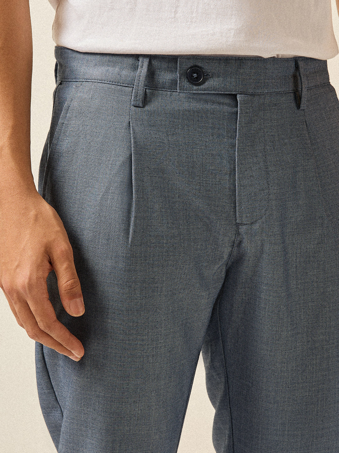 Men Blue Solid Regular Fit Formal Trouser - Image 5